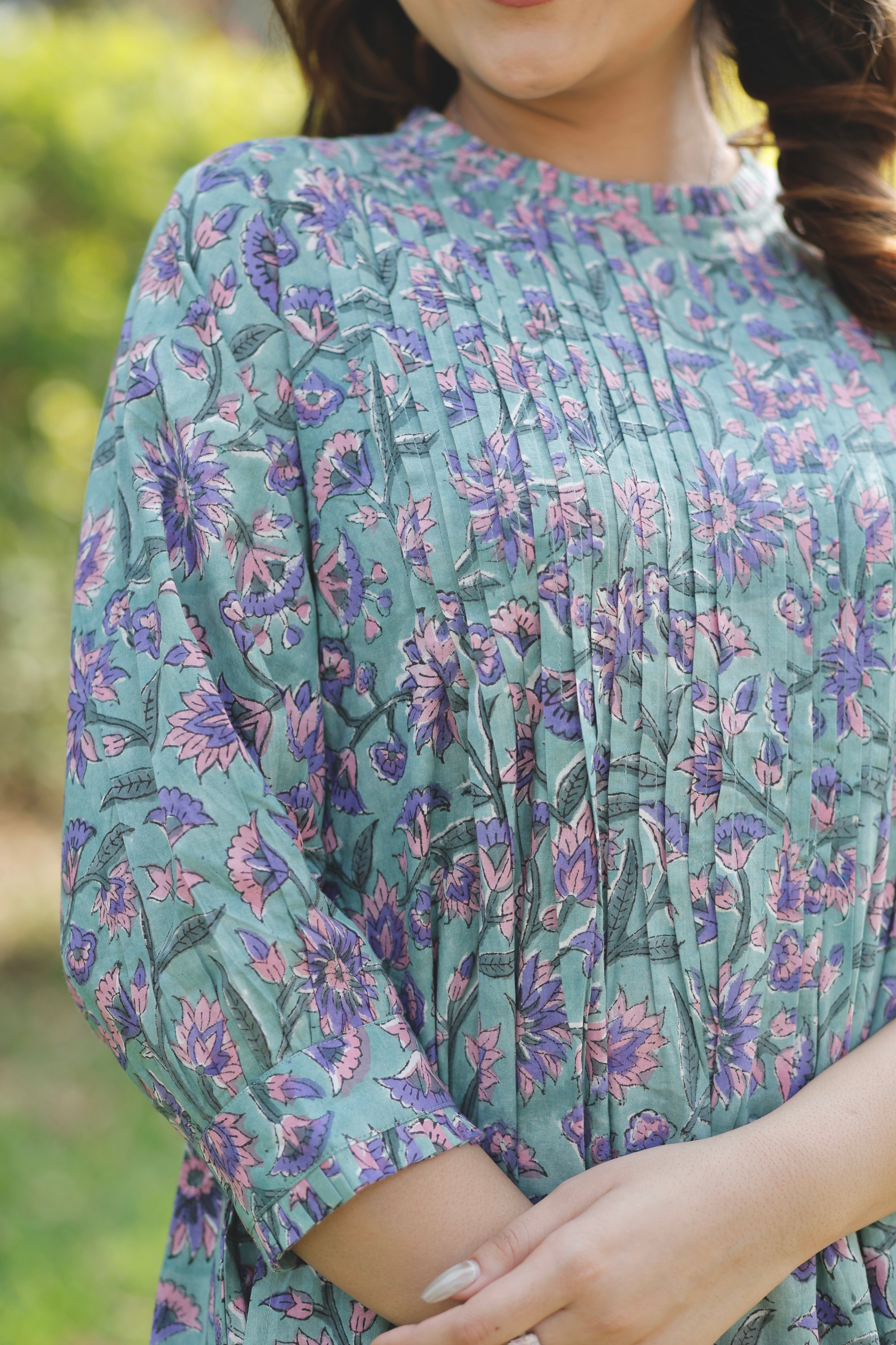 Sweet Sea green Hand Block Printed Cotton Kurta