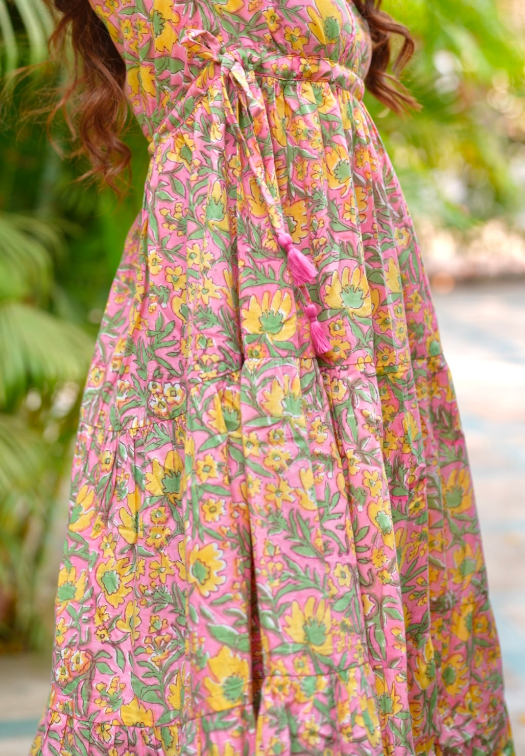 Blush Pink Hand Block Printed Cotton Midi Dress
