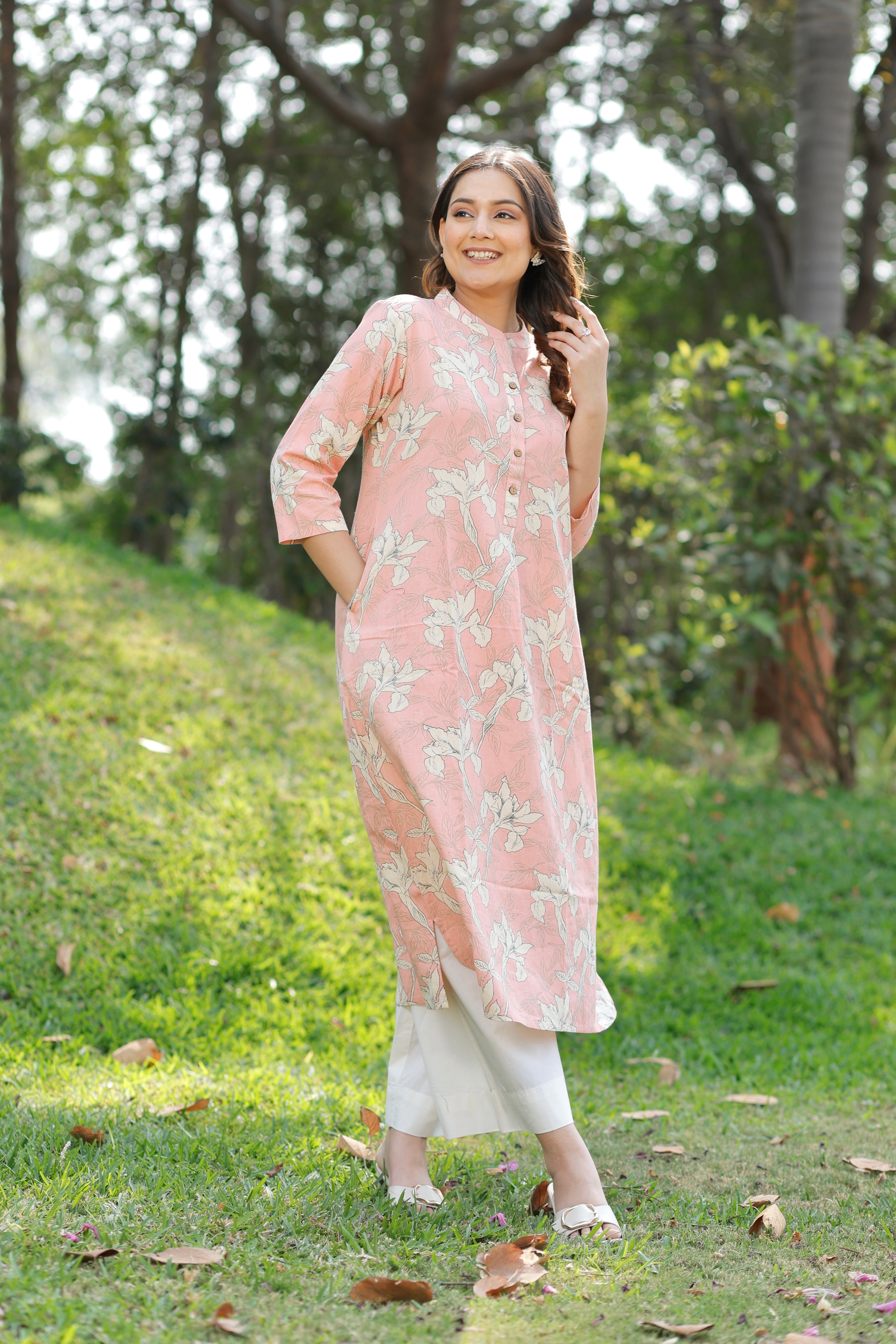 Sunset Peach Printed Cotton Kurta