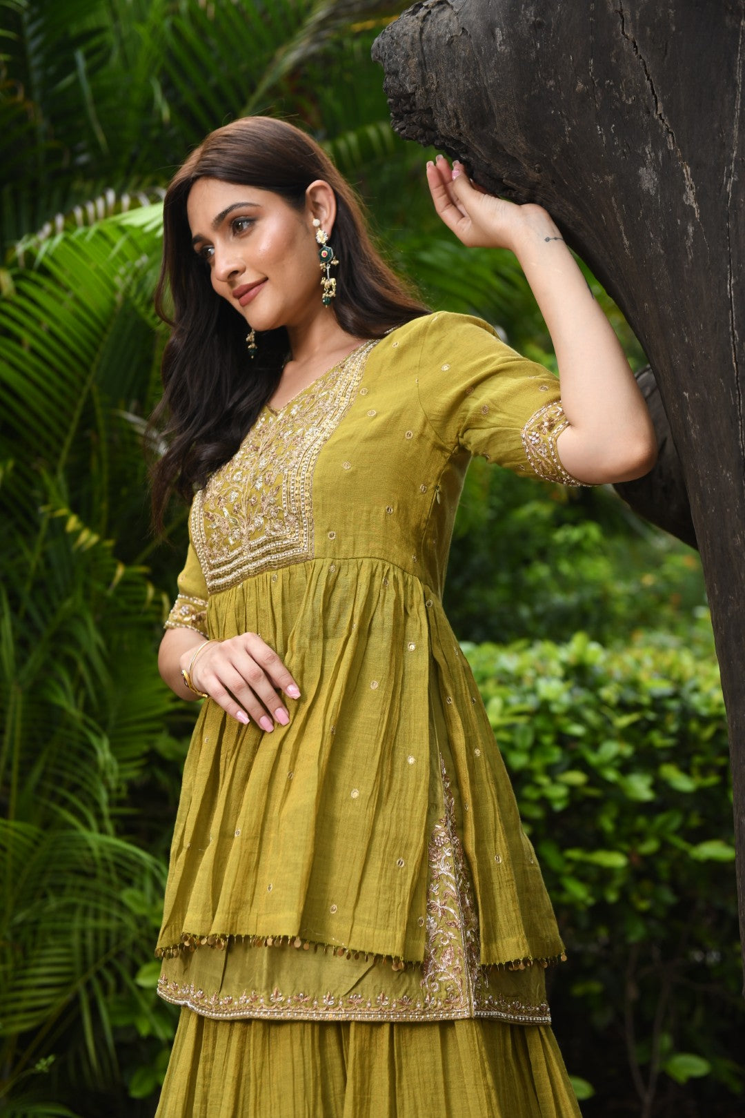 GREEN RIWAYAT TISSUE PEPLUM SET