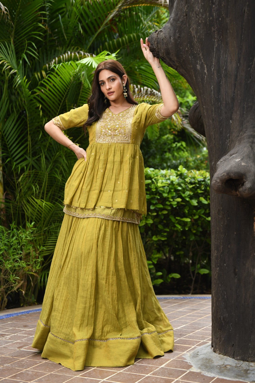 GREEN RIWAYAT TISSUE PEPLUM SET