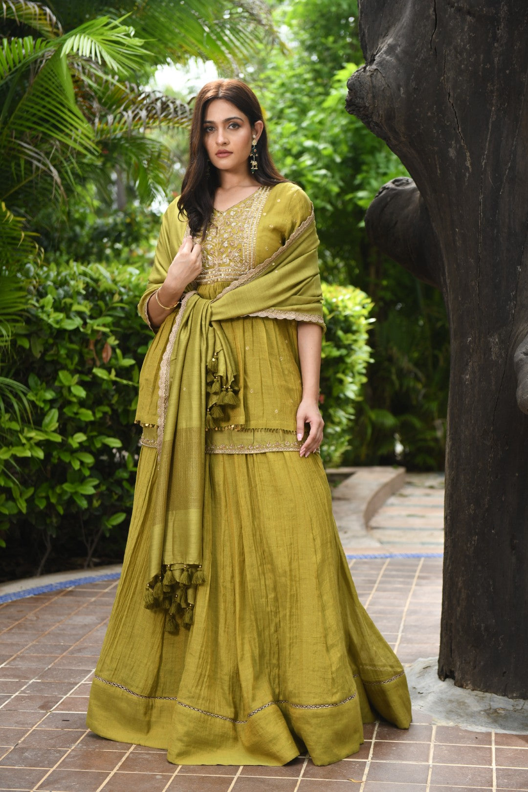 GREEN RIWAYAT TISSUE PEPLUM SET