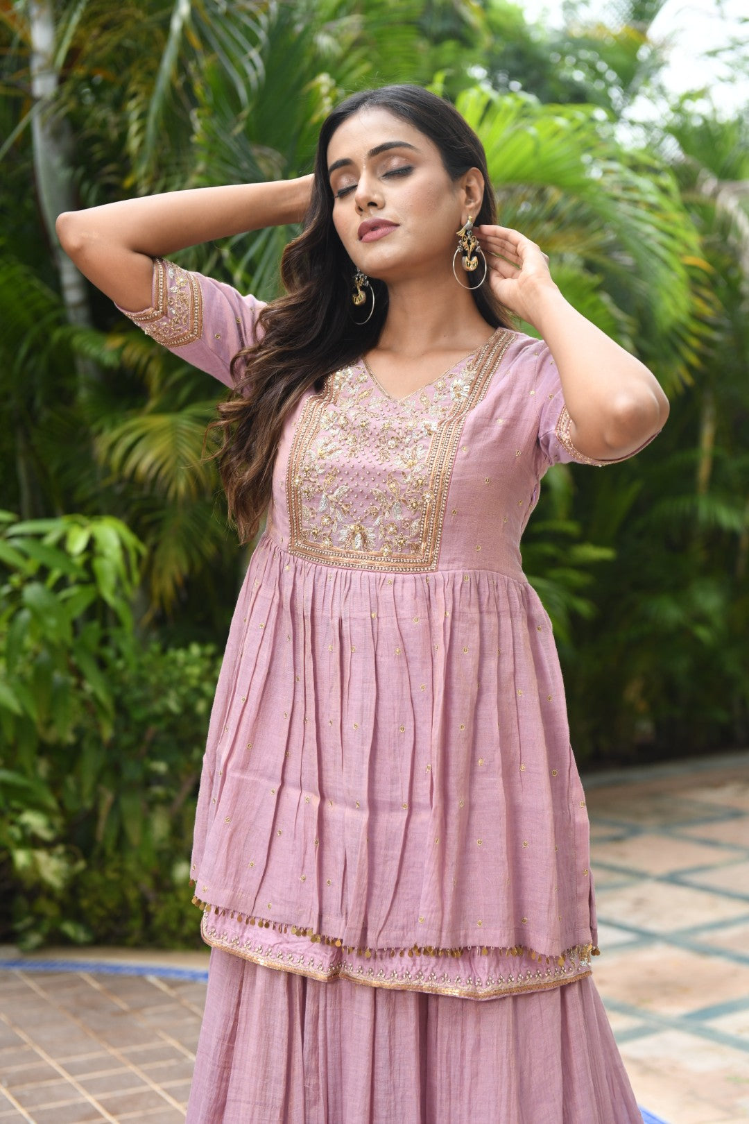 MAUVE RIWAYAT TISSUE PEPLUM SET