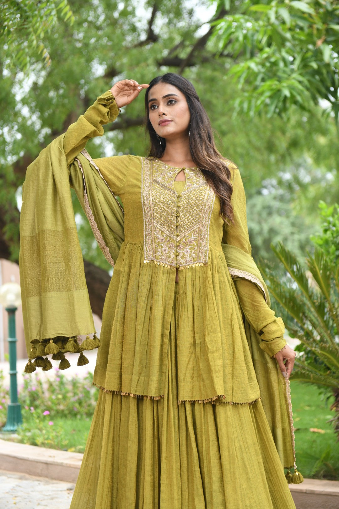GREEN RIWAYAT TISSUE PEPLUM JACKET SET