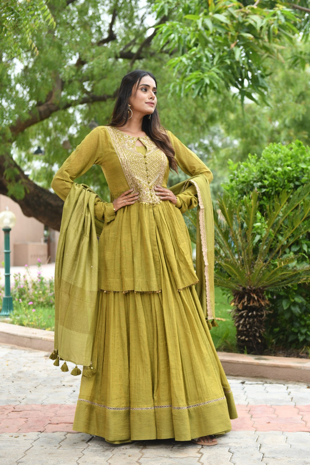 GREEN RIWAYAT TISSUE PEPLUM JACKET SET