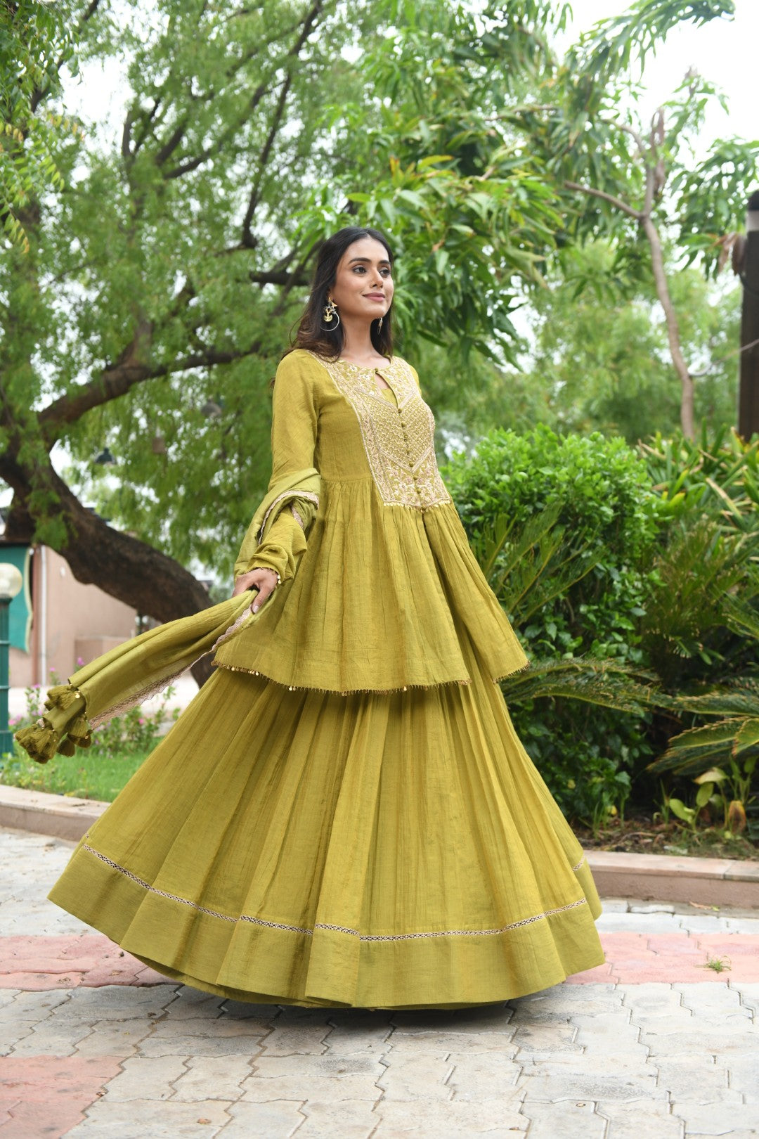 GREEN RIWAYAT TISSUE PEPLUM JACKET SET