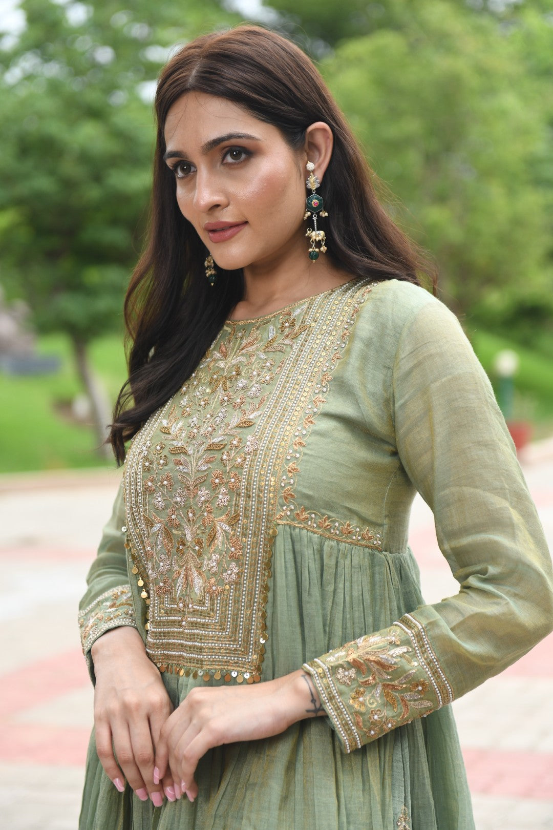 SEA GREEN RIWAYAT TISSUE SHARARA SET