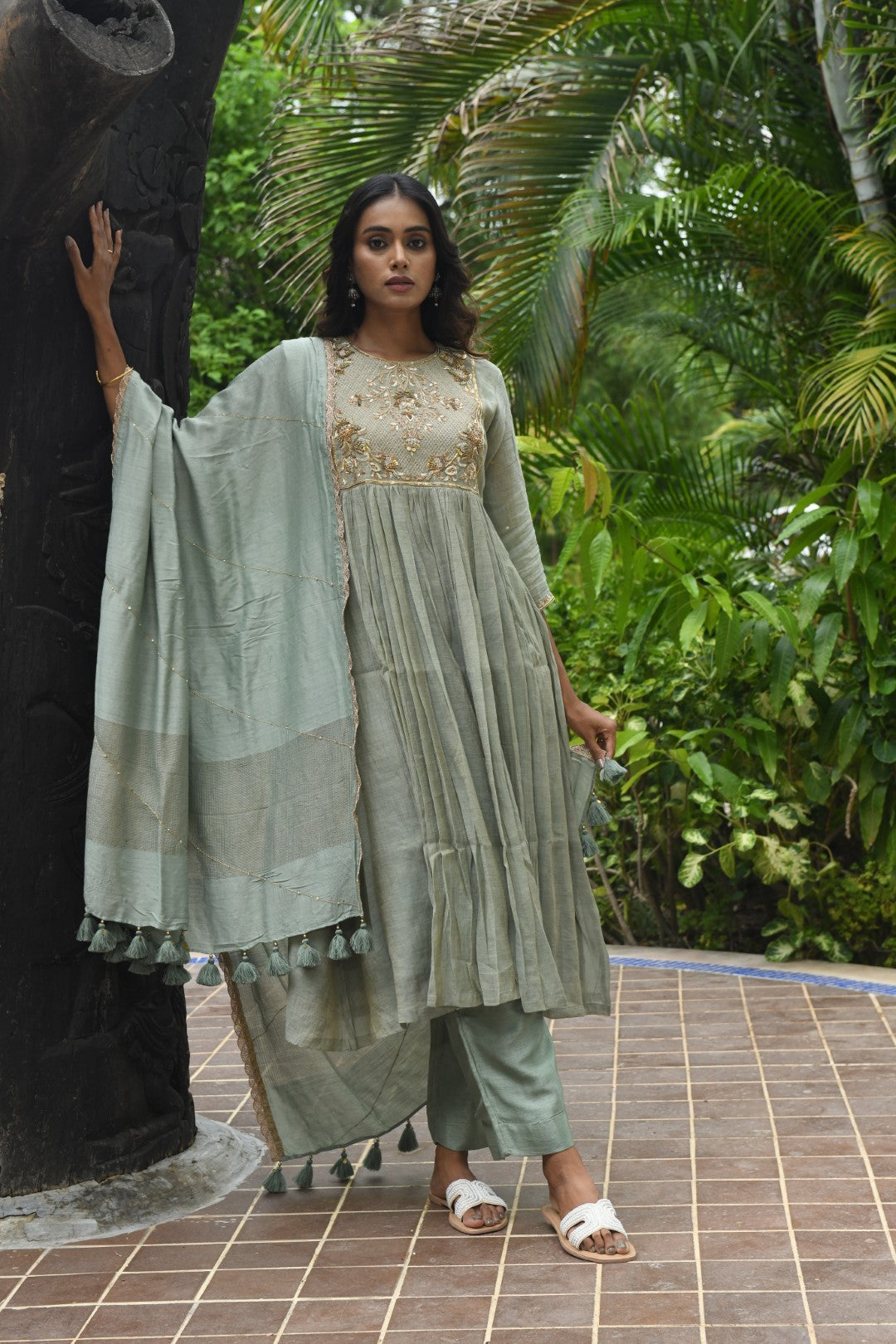 POWDER BLUE TISSUE SQUARE YOKE RIWAYAT ANARKALI SET