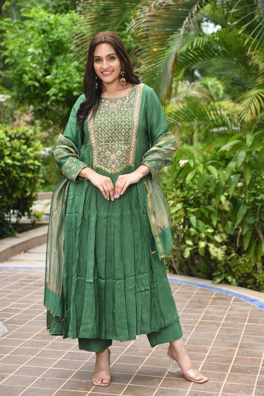 GREEN EMBROIDERED RIWAYAT ANARKALI SET