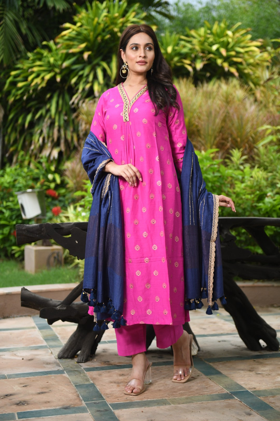 HOT PINK BANARASI A-LINE RIWAYAT KURTA SET