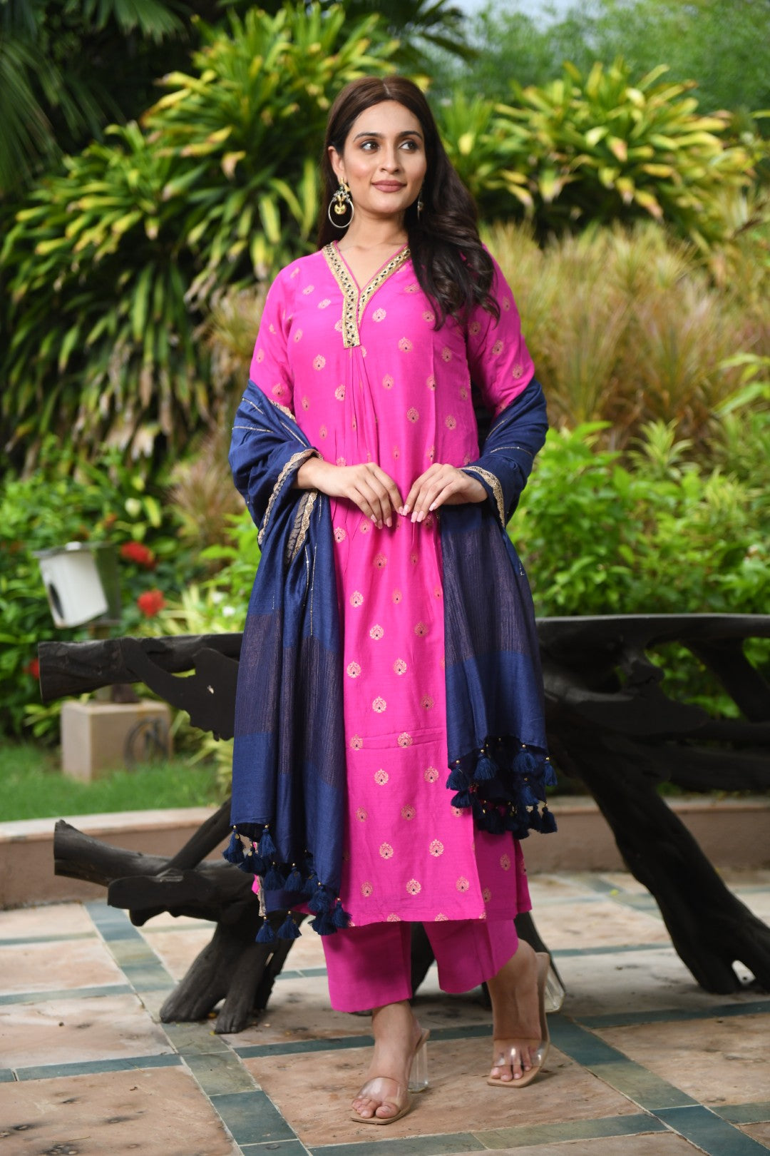 HOT PINK BANARASI A-LINE RIWAYAT KURTA SET