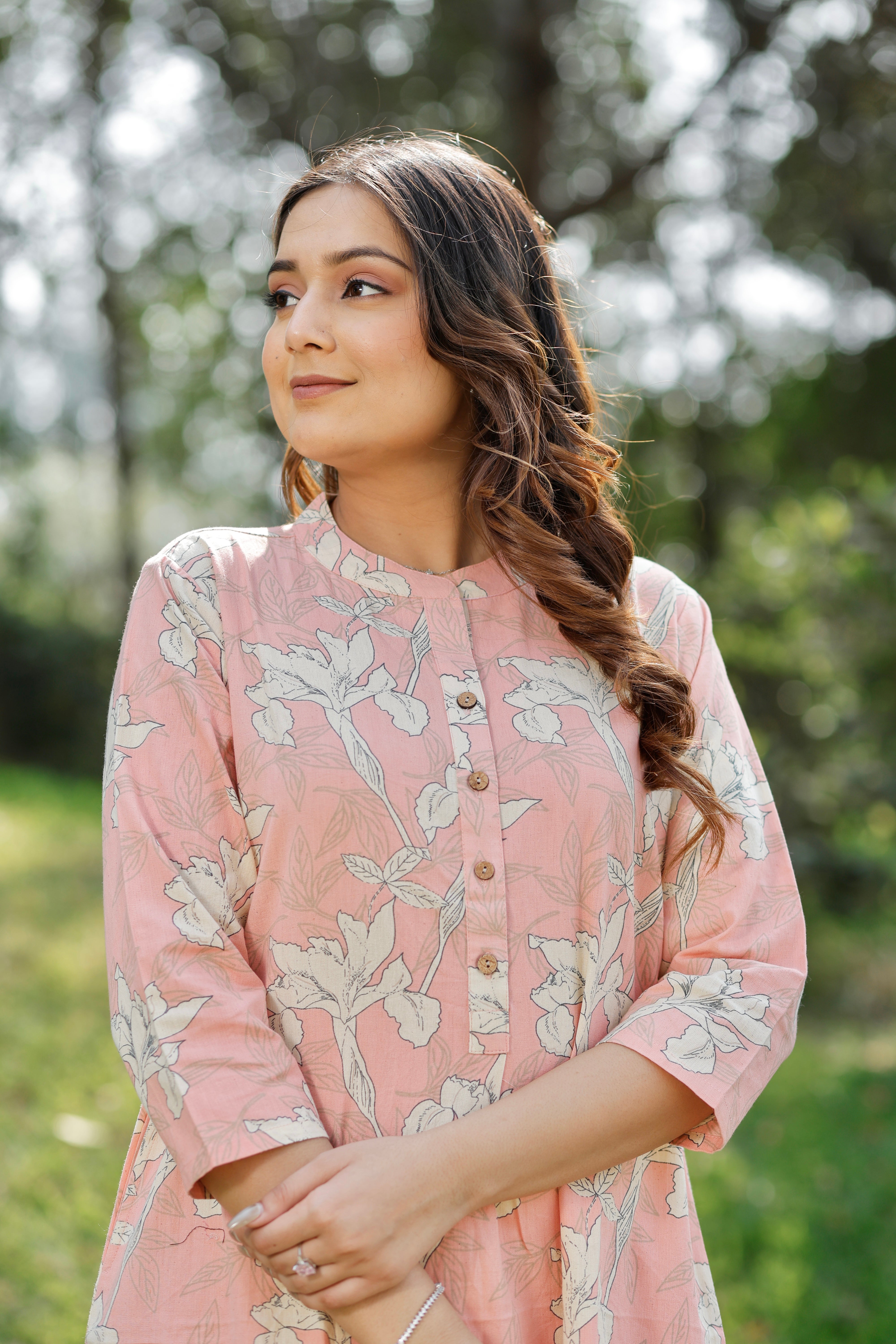 Sunset Peach Printed Cotton Kurta
