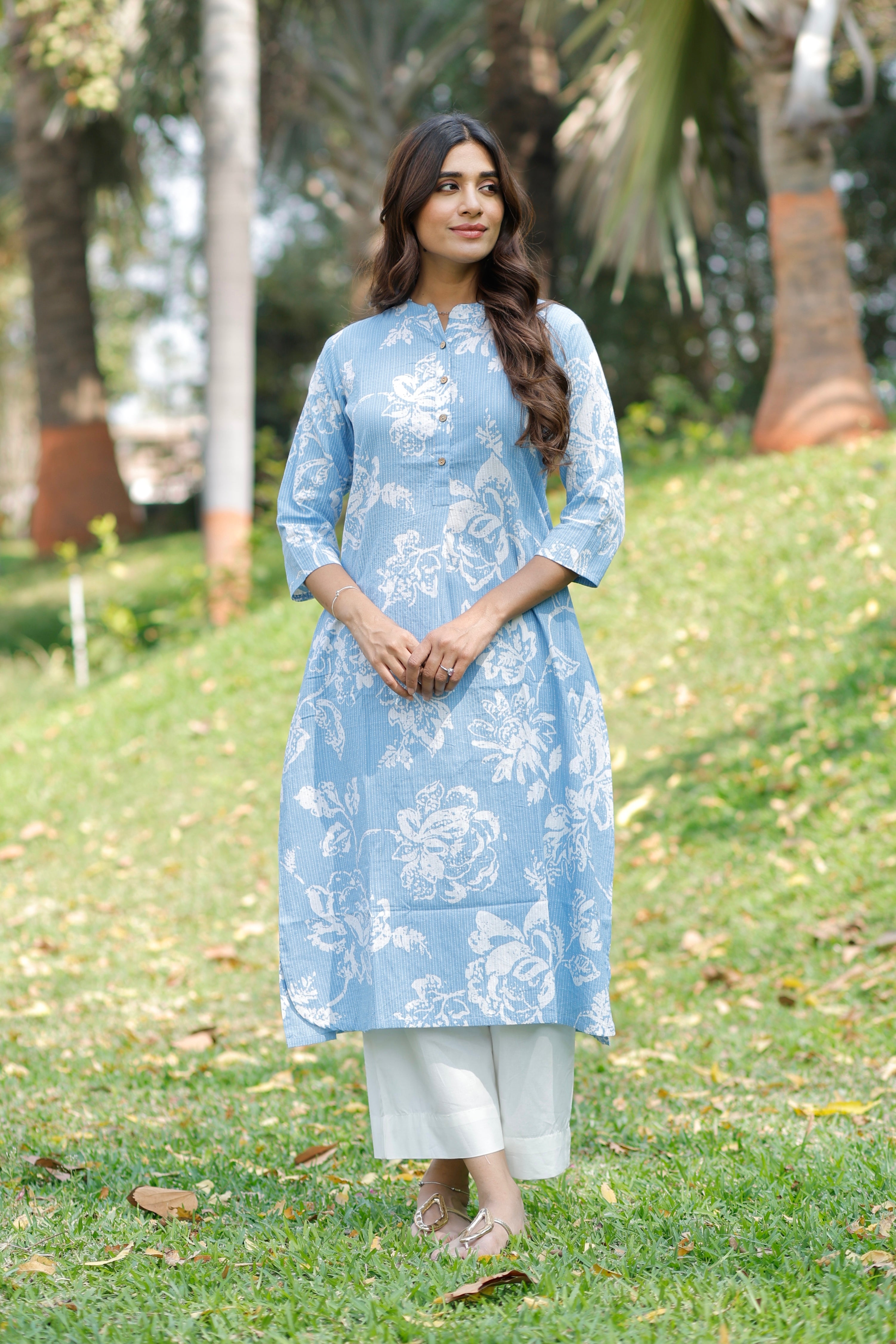 Iris Blue Printed Cotton Kurta