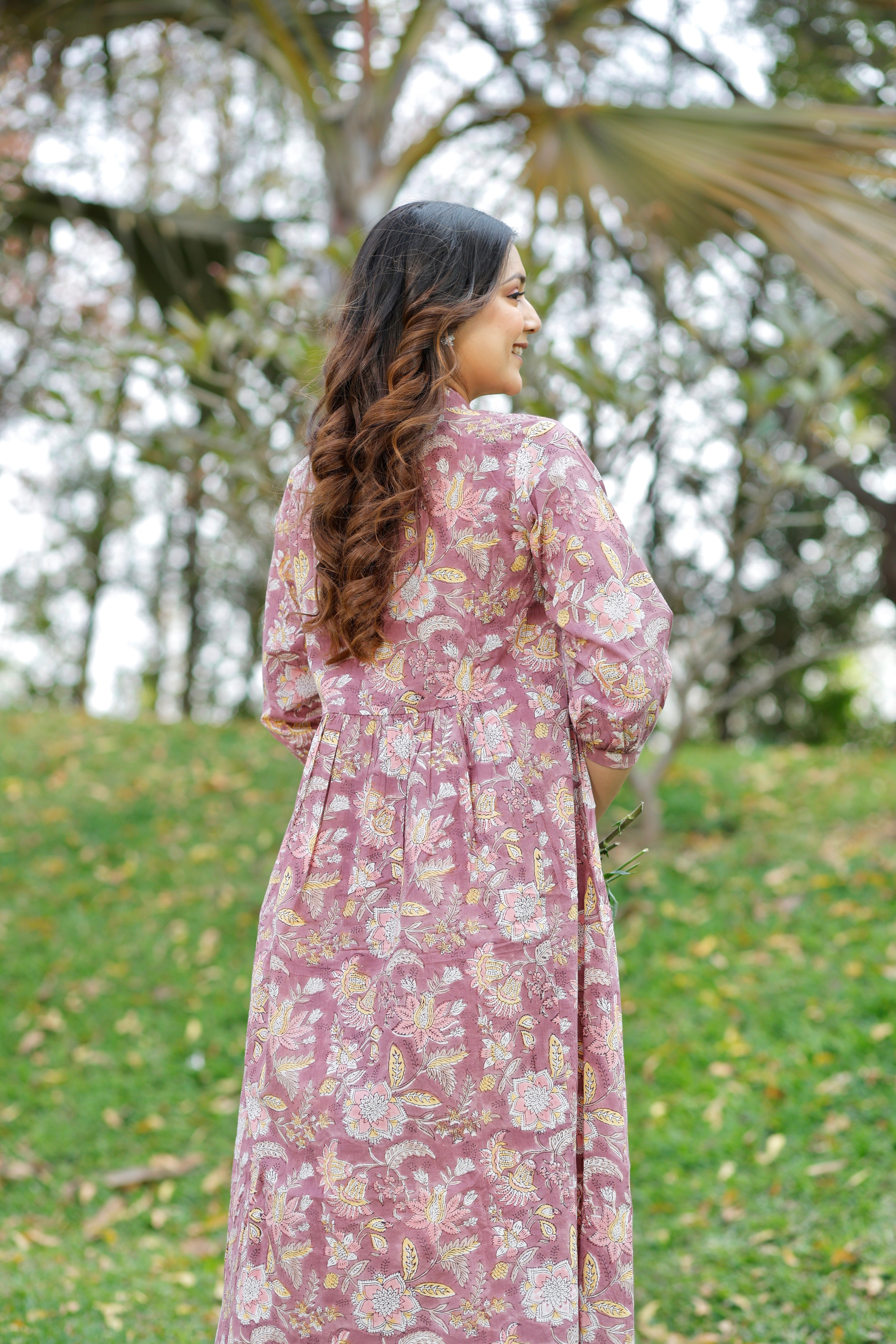 Rose Mauve Hand Block Printed Cotton Kurta