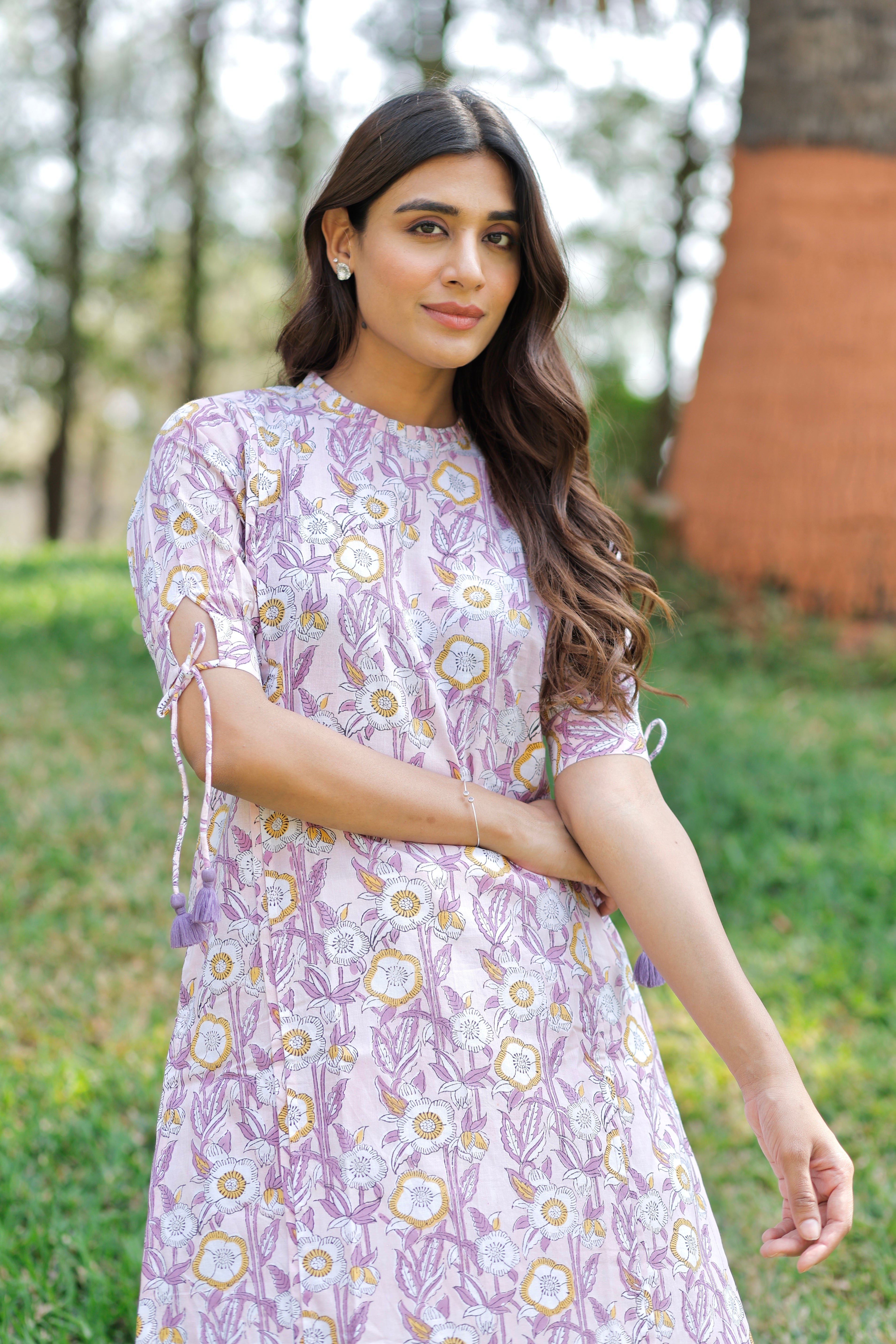 Pink Blossom Hand Block Printed Cotton Kurta