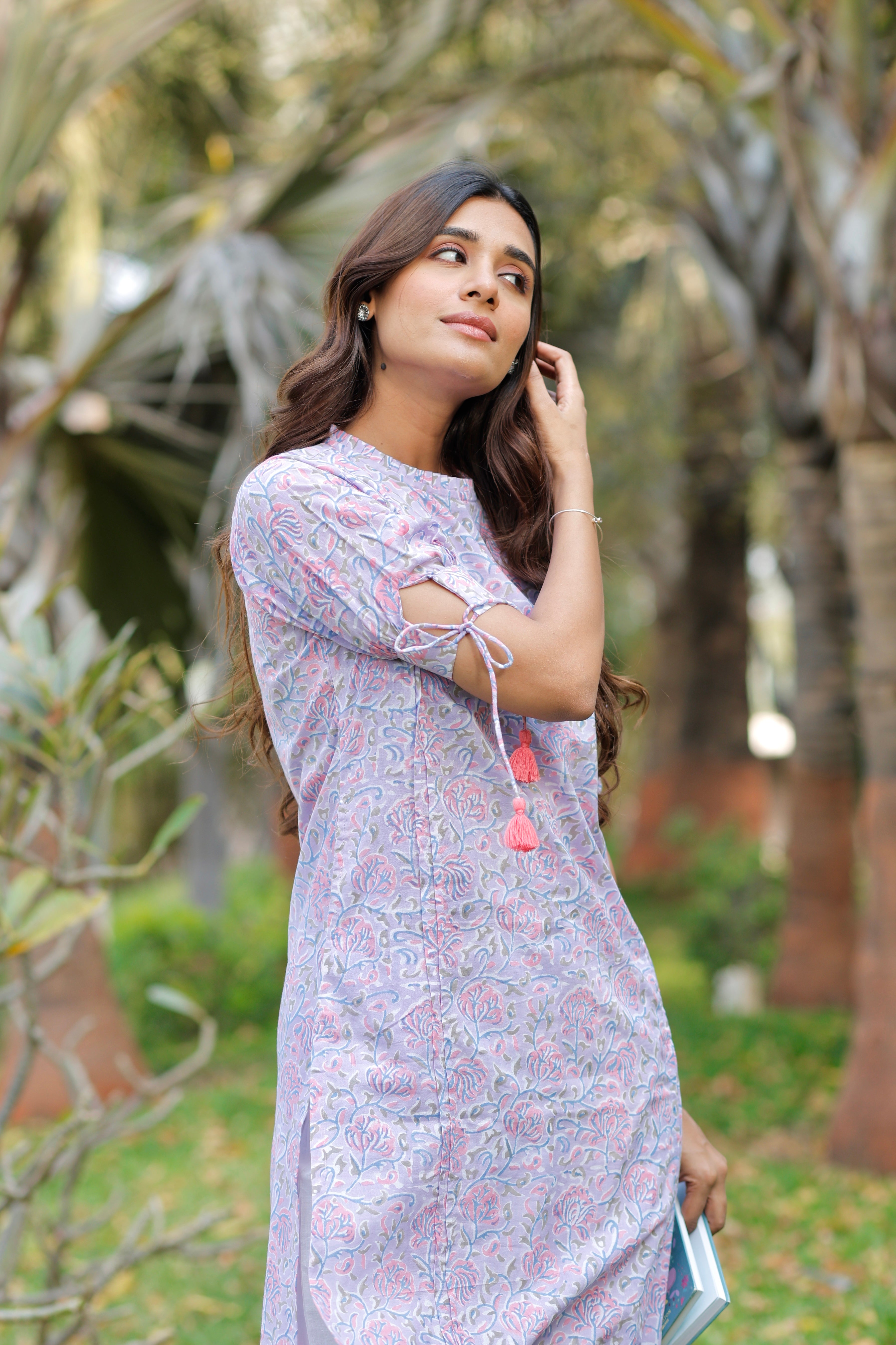 Misty Blue Hand Block Printed Cotton Kurta