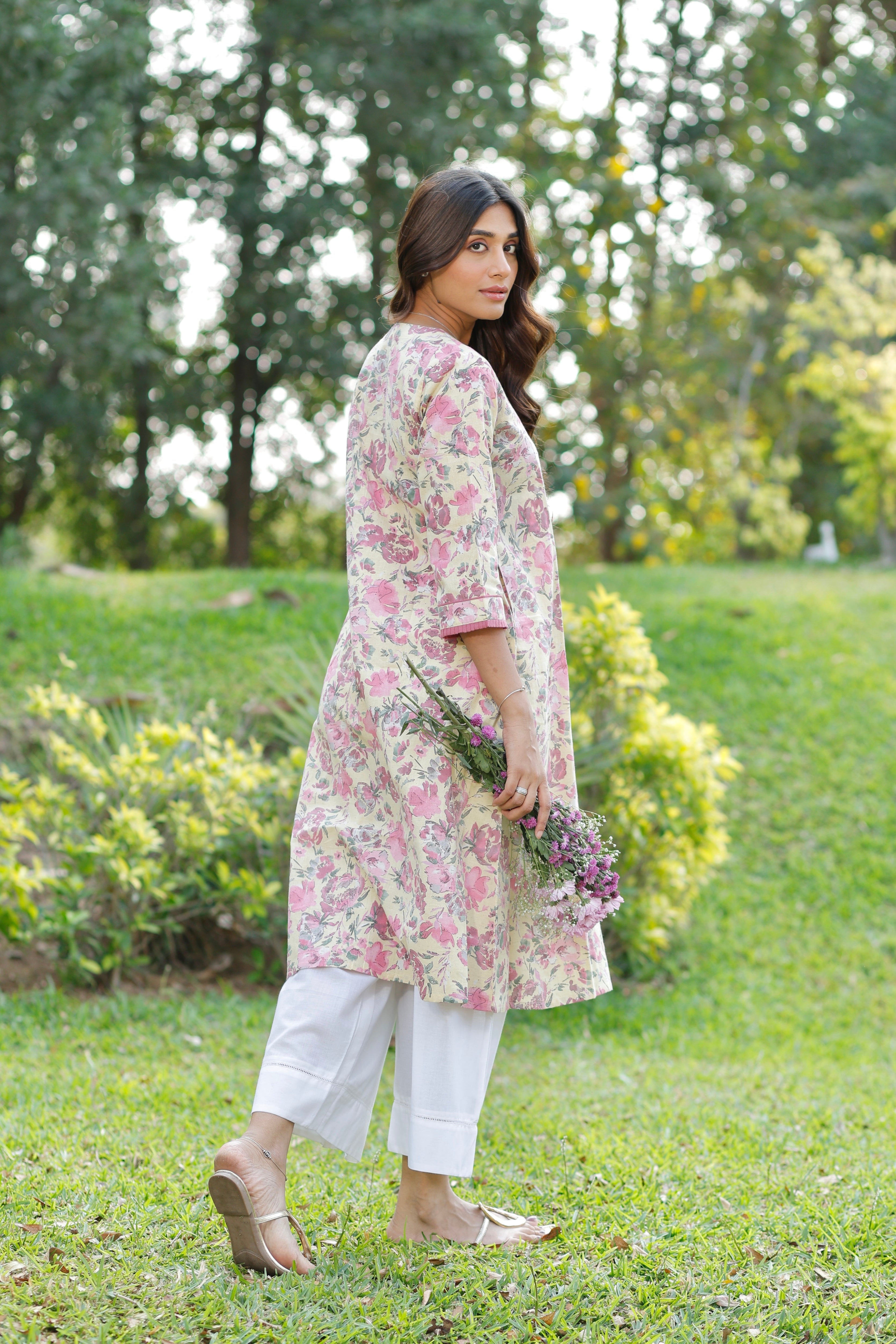 Soft Sun Blush Printed Cotton Kurta