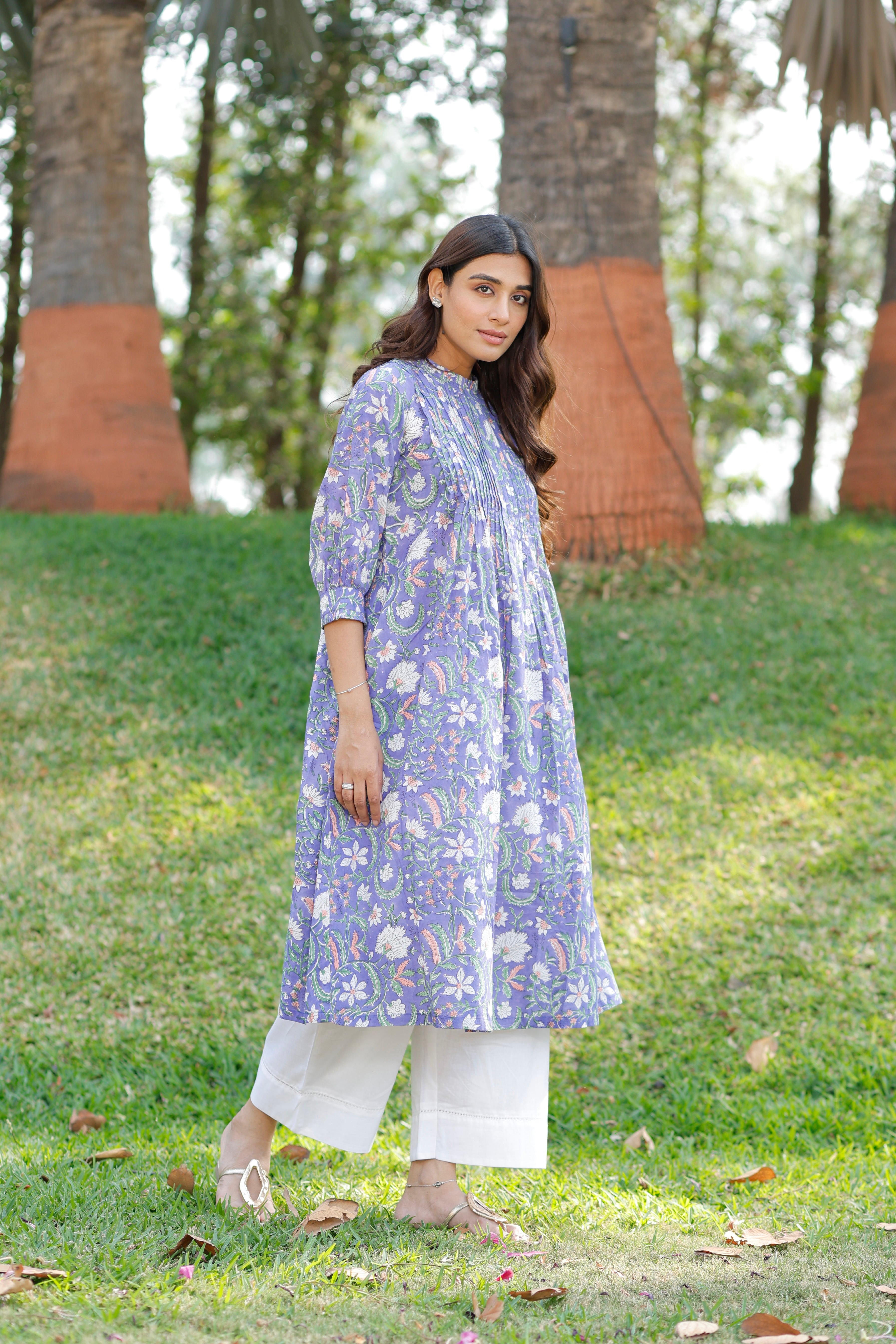 Petal Blue Hand Block Printed Cotton Kurta