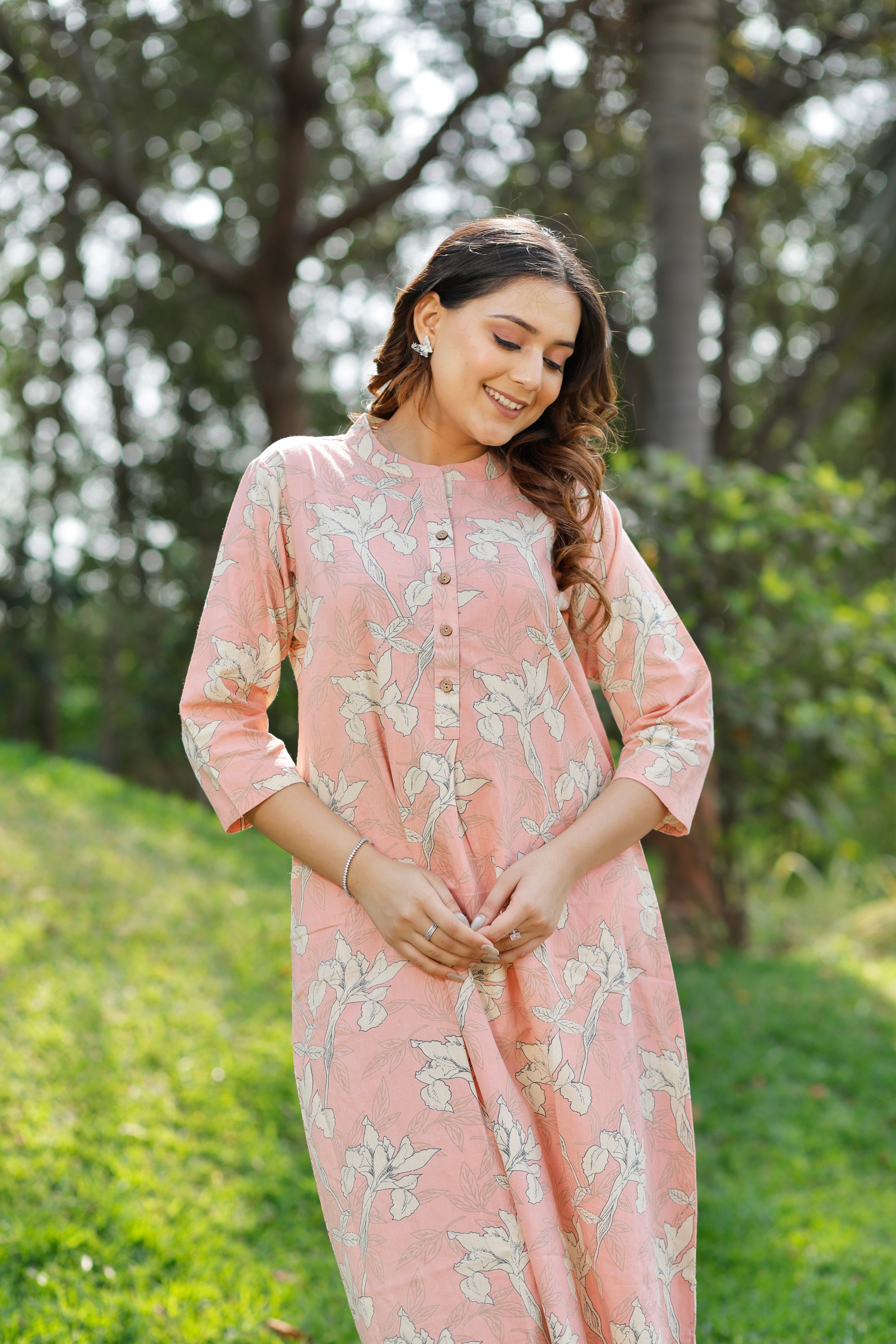 Sunset Peach Printed Cotton Kurta
