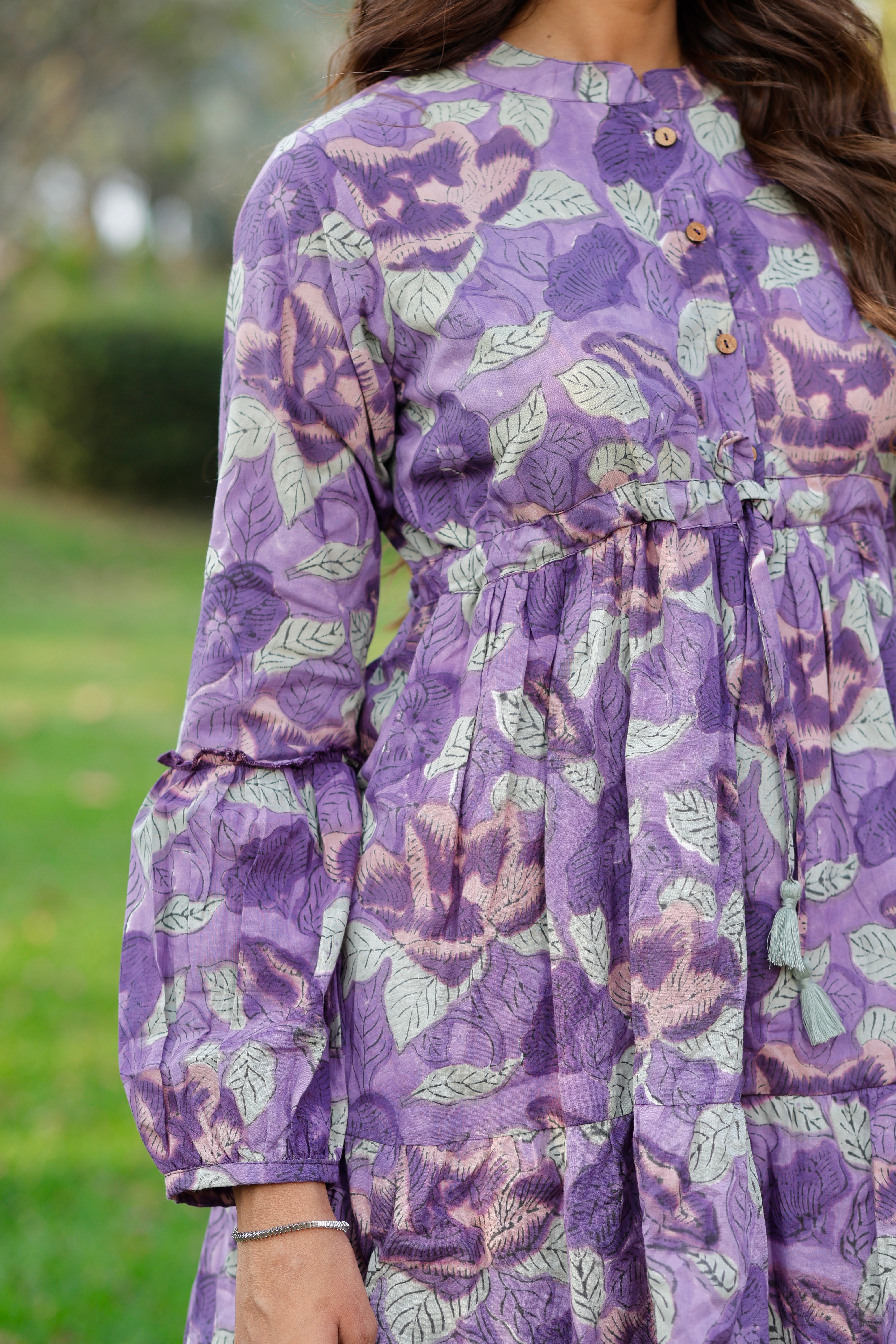 Midnight Purple Hand Block Printed Cotton Short Dress