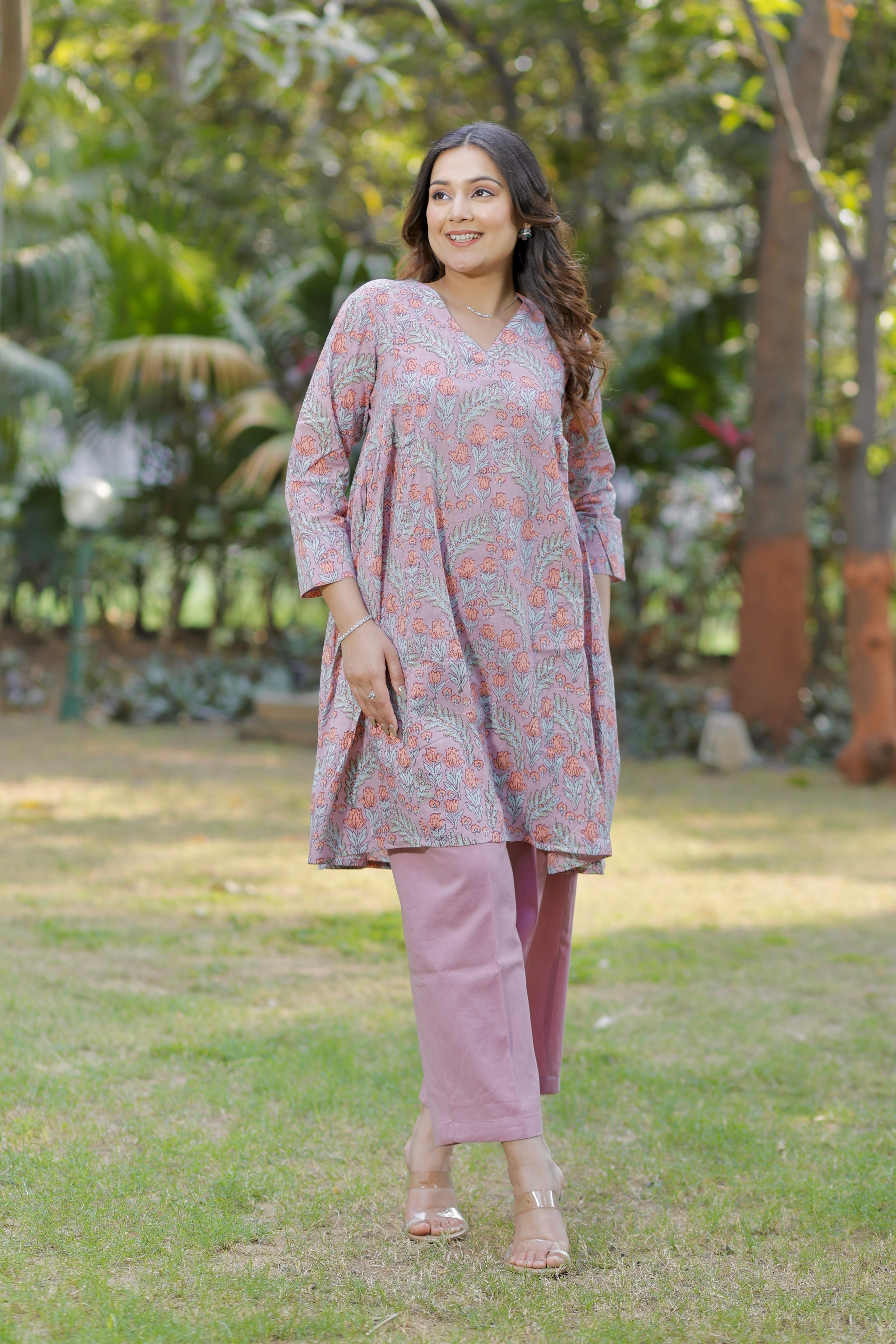 Mauve Blush Hand Block Printed Cotton Co-ord set