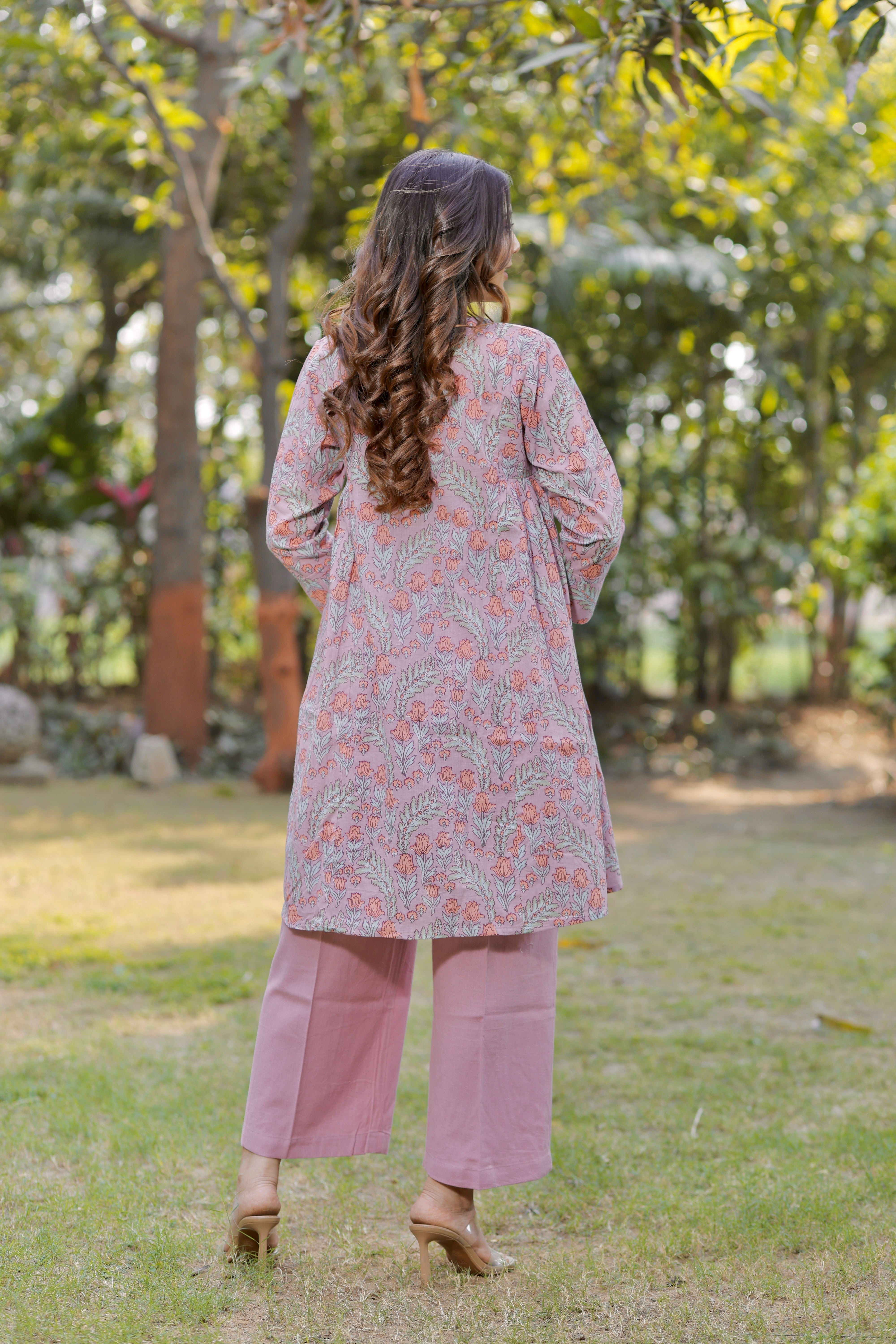 Mauve Blush Hand Block Printed Cotton Co-ord set