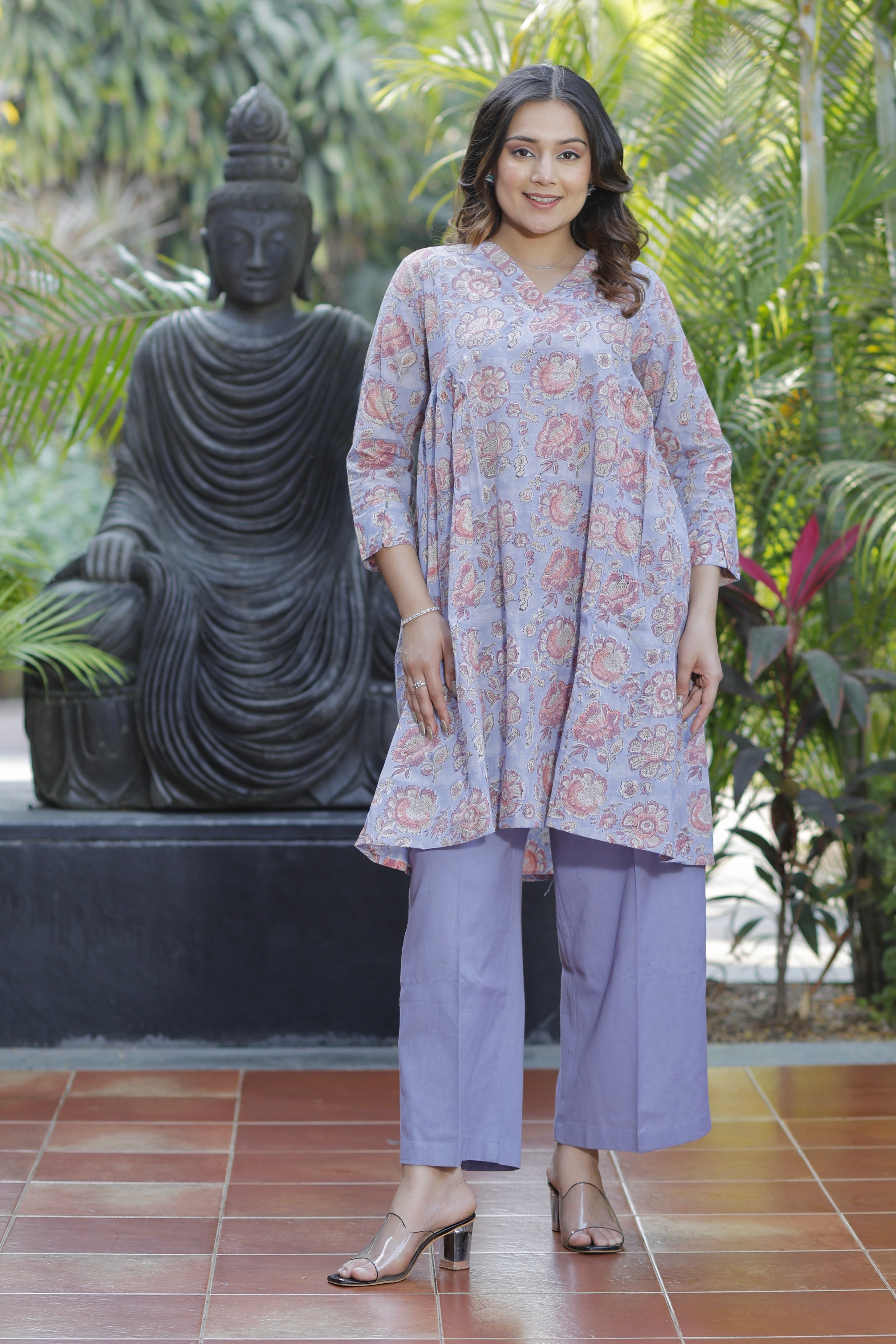 Lilac Love Hand Block Printed Cotton Co-ord set