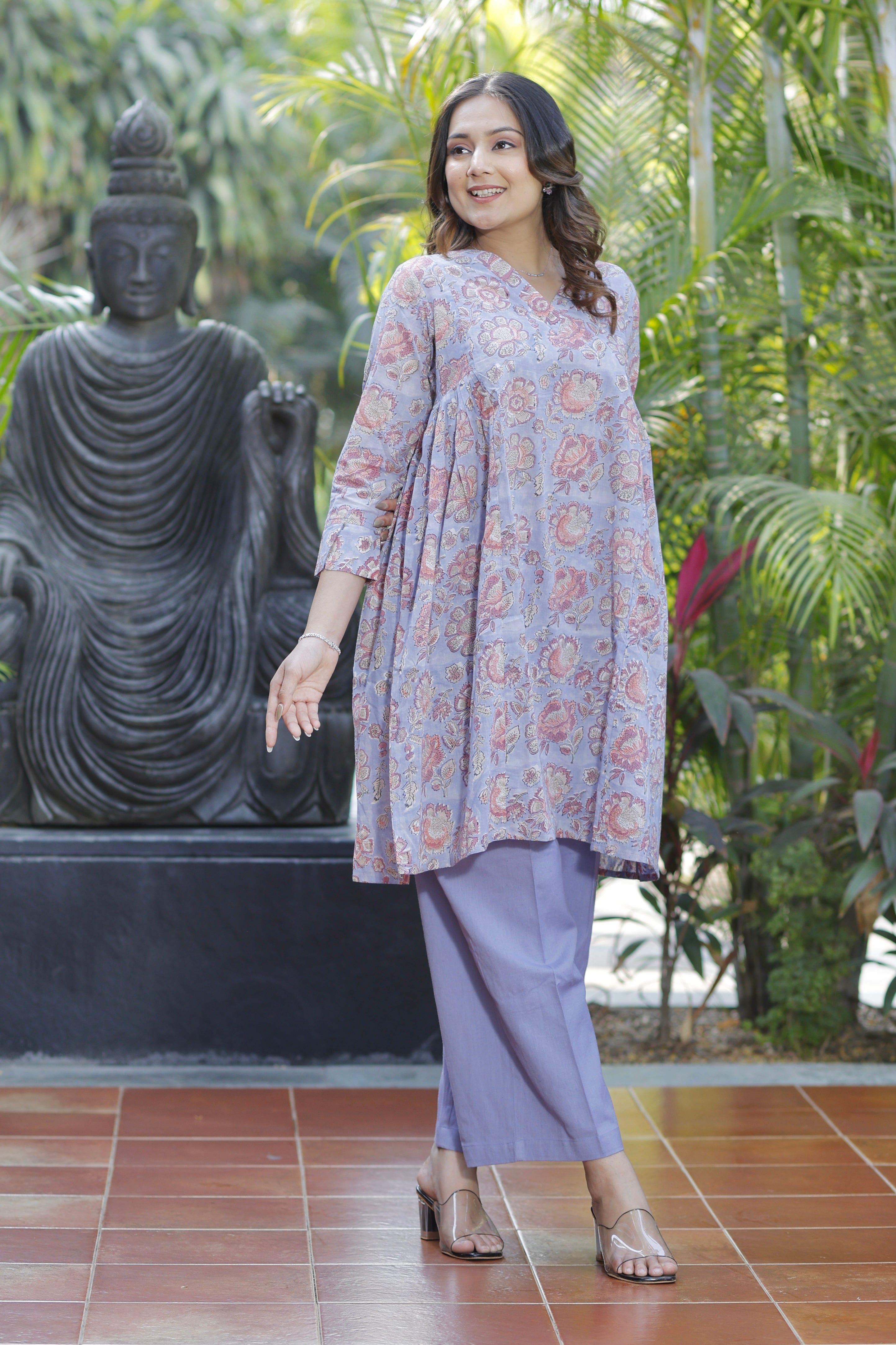 Lilac Love Hand Block Printed Cotton Co-ord set