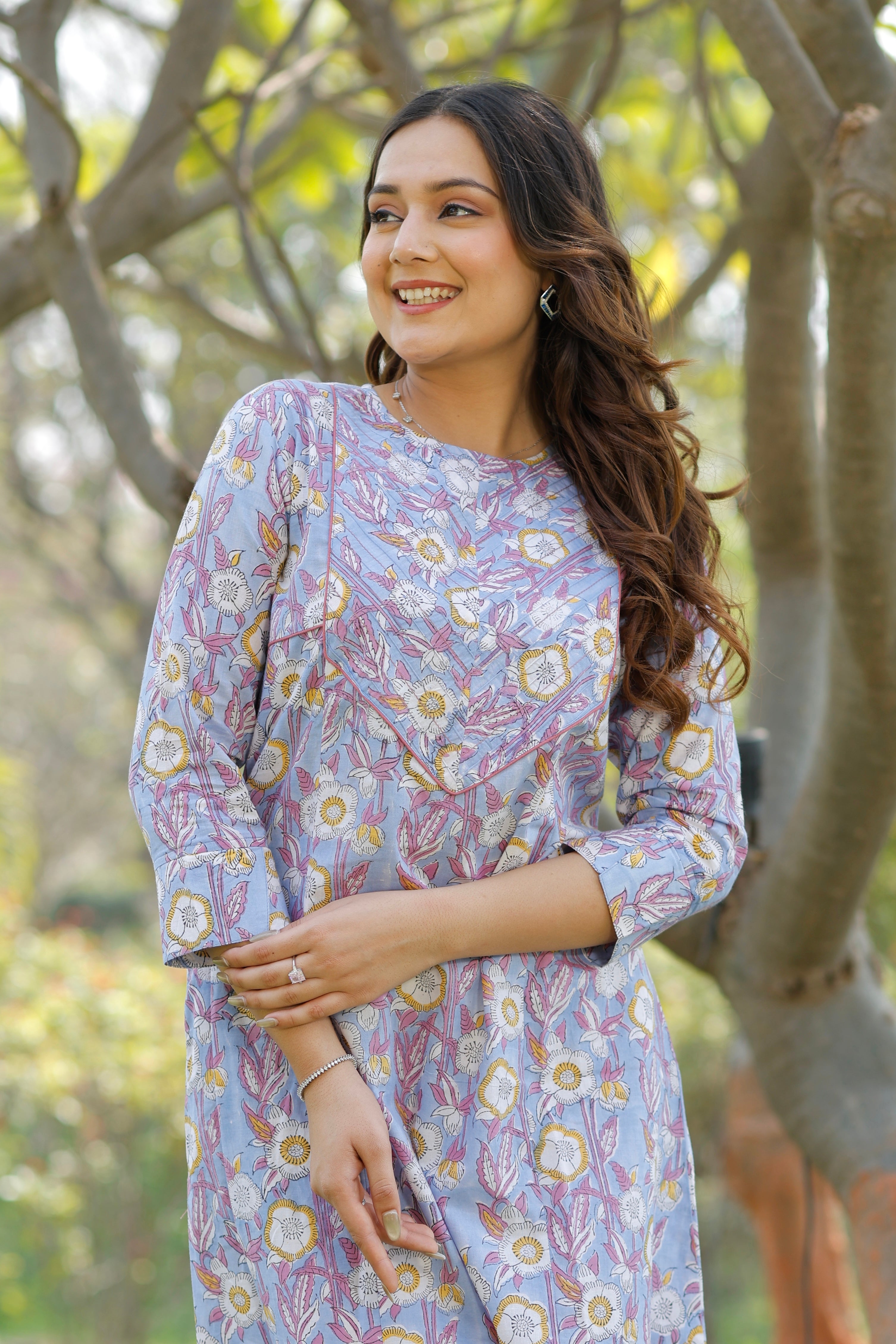 Soft Lavender Hand Block Printed Cotton Kurta