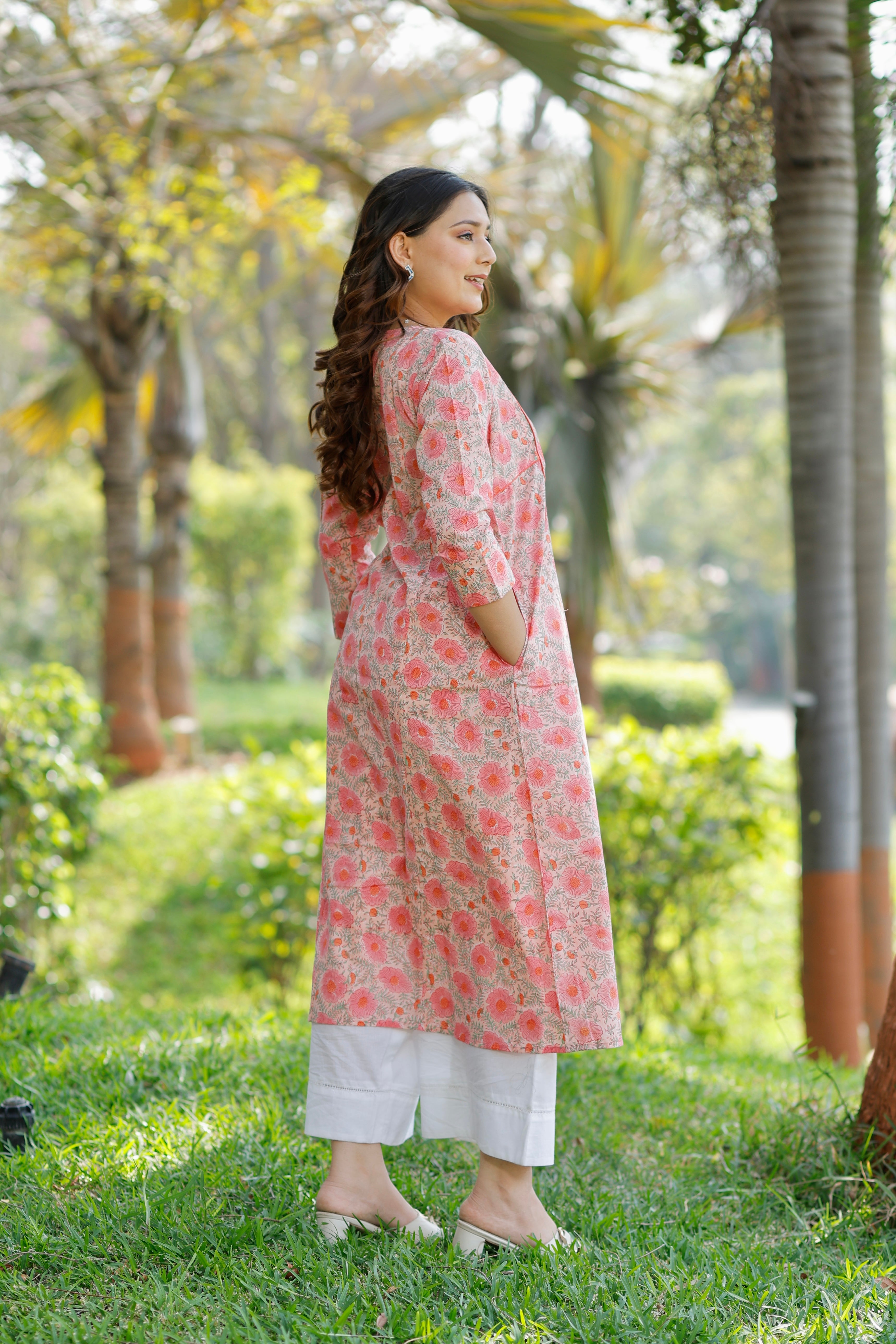 Sweet Coral Hand Block Printed Cotton Kurta
