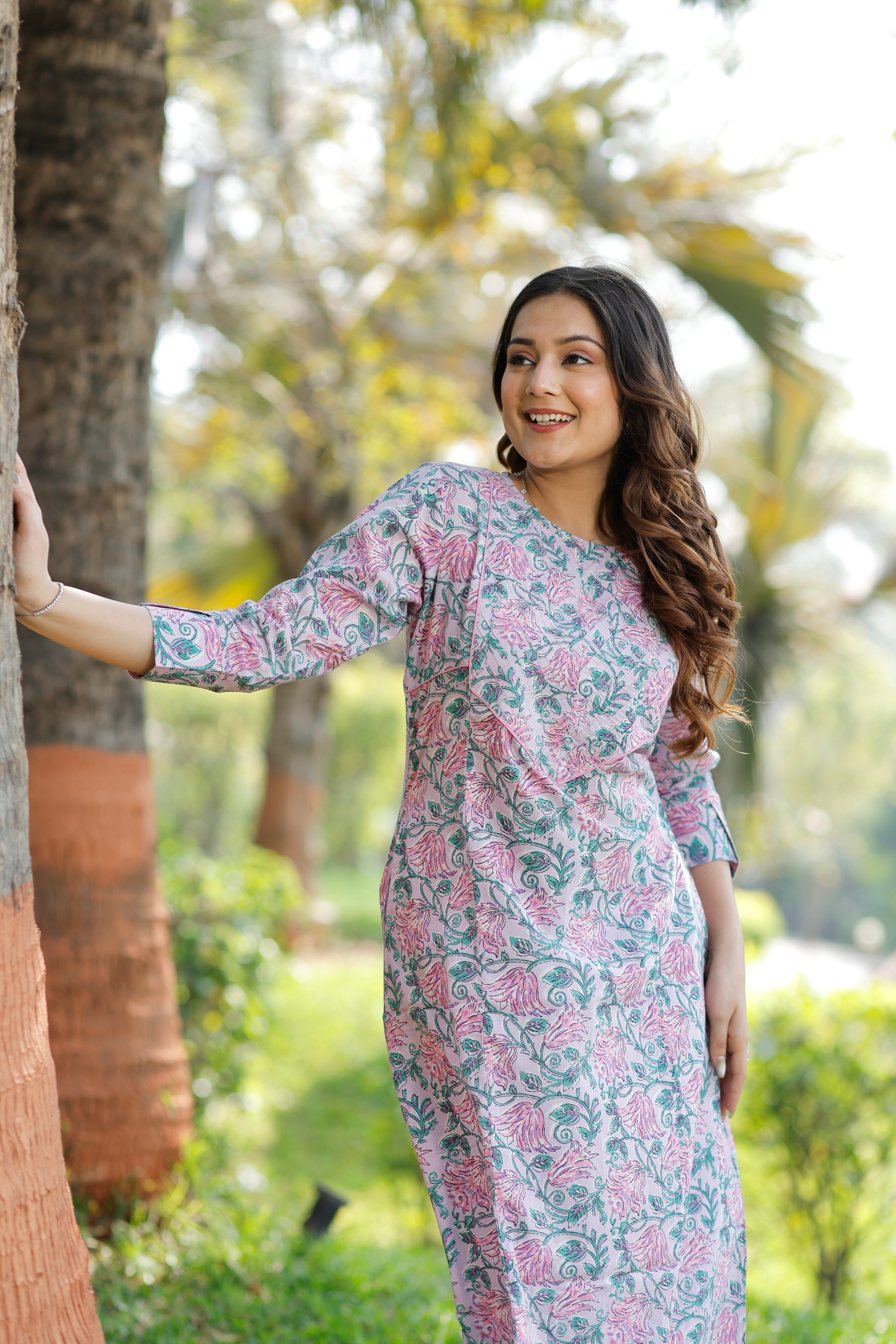 Soft Orchid Hand Block Printed Cotton Kurta