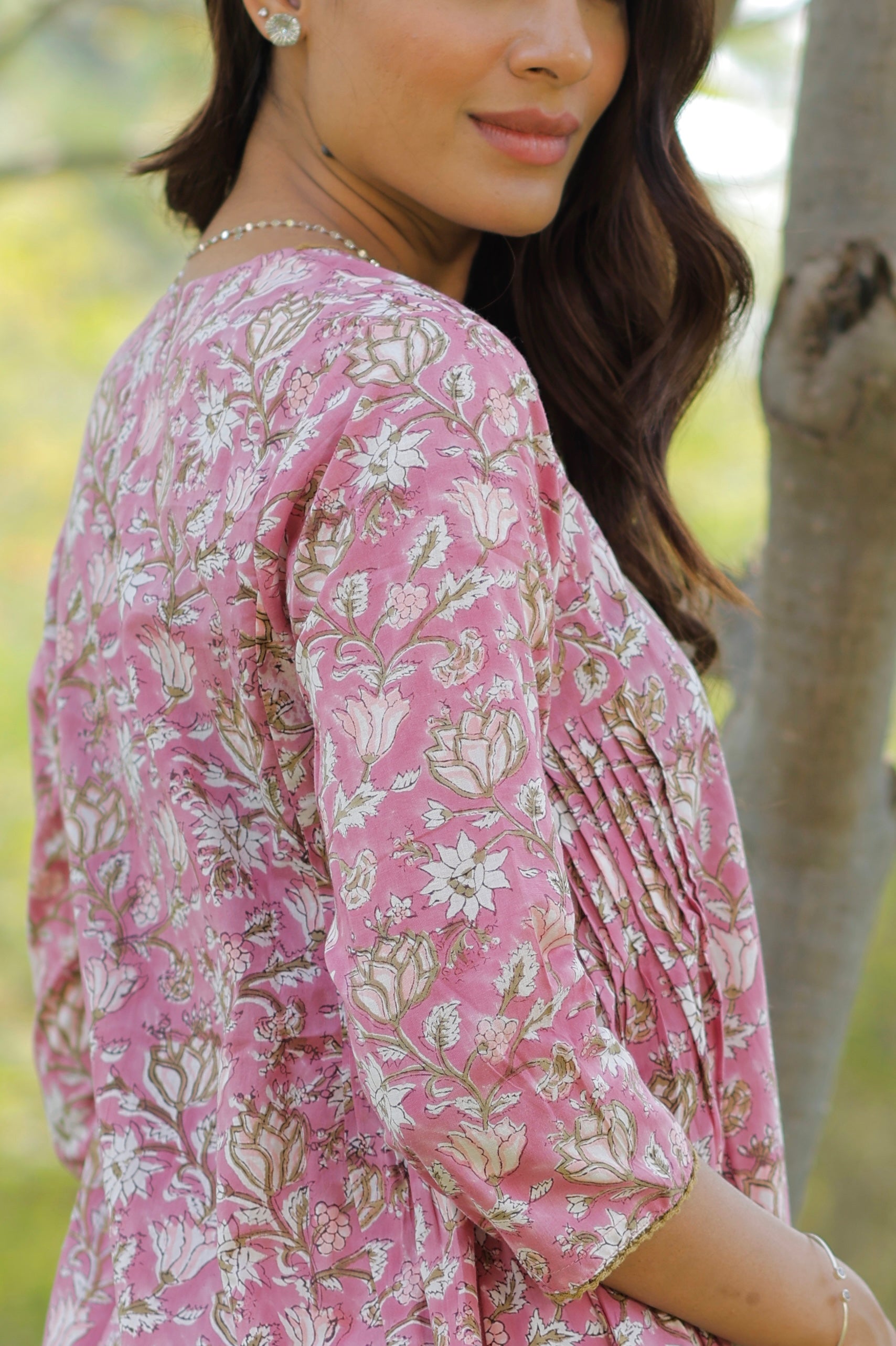 Mauve pink Hand Block Printed Cotton Kurta