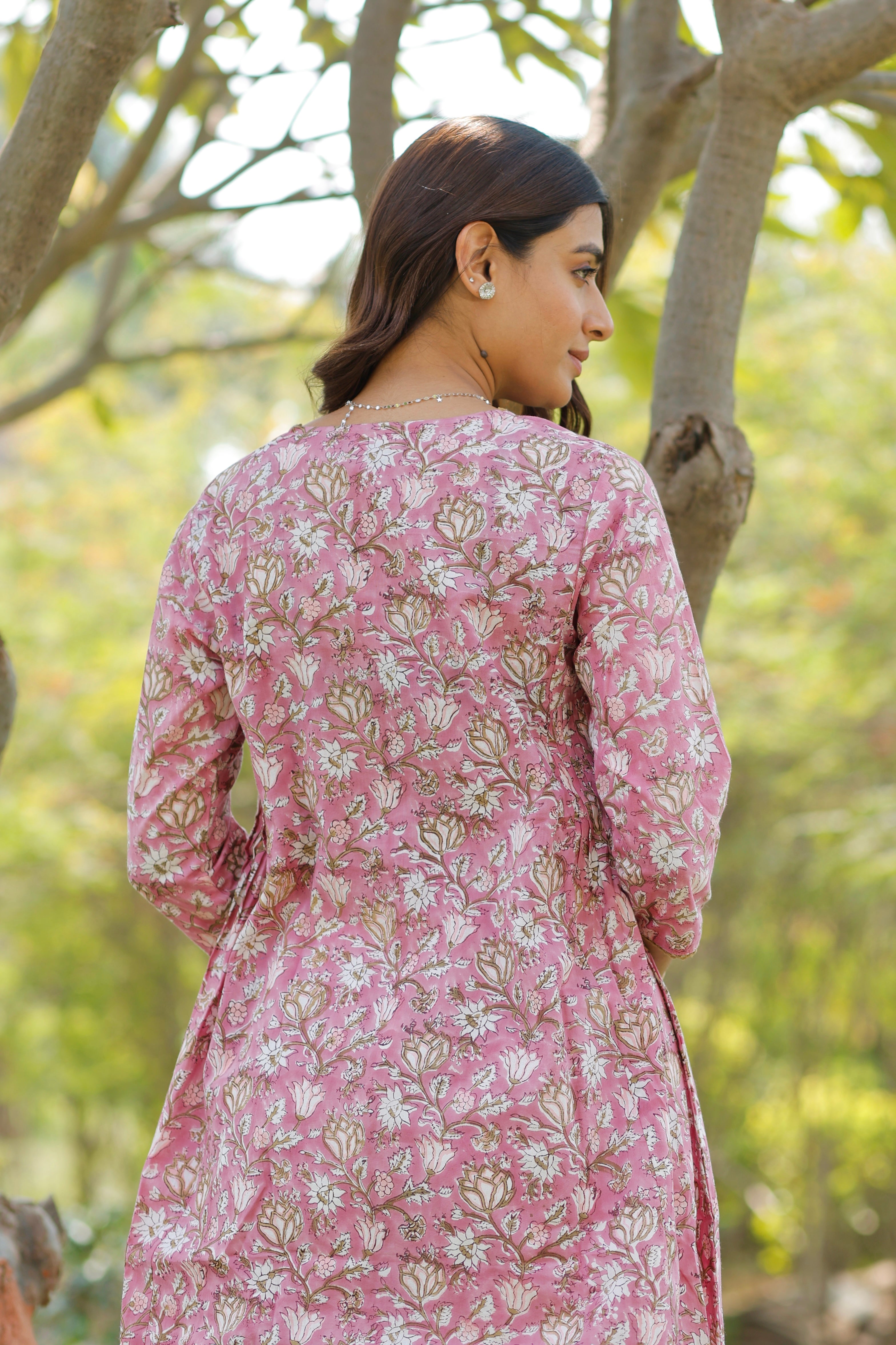 Mauve pink Hand Block Printed Cotton Kurta