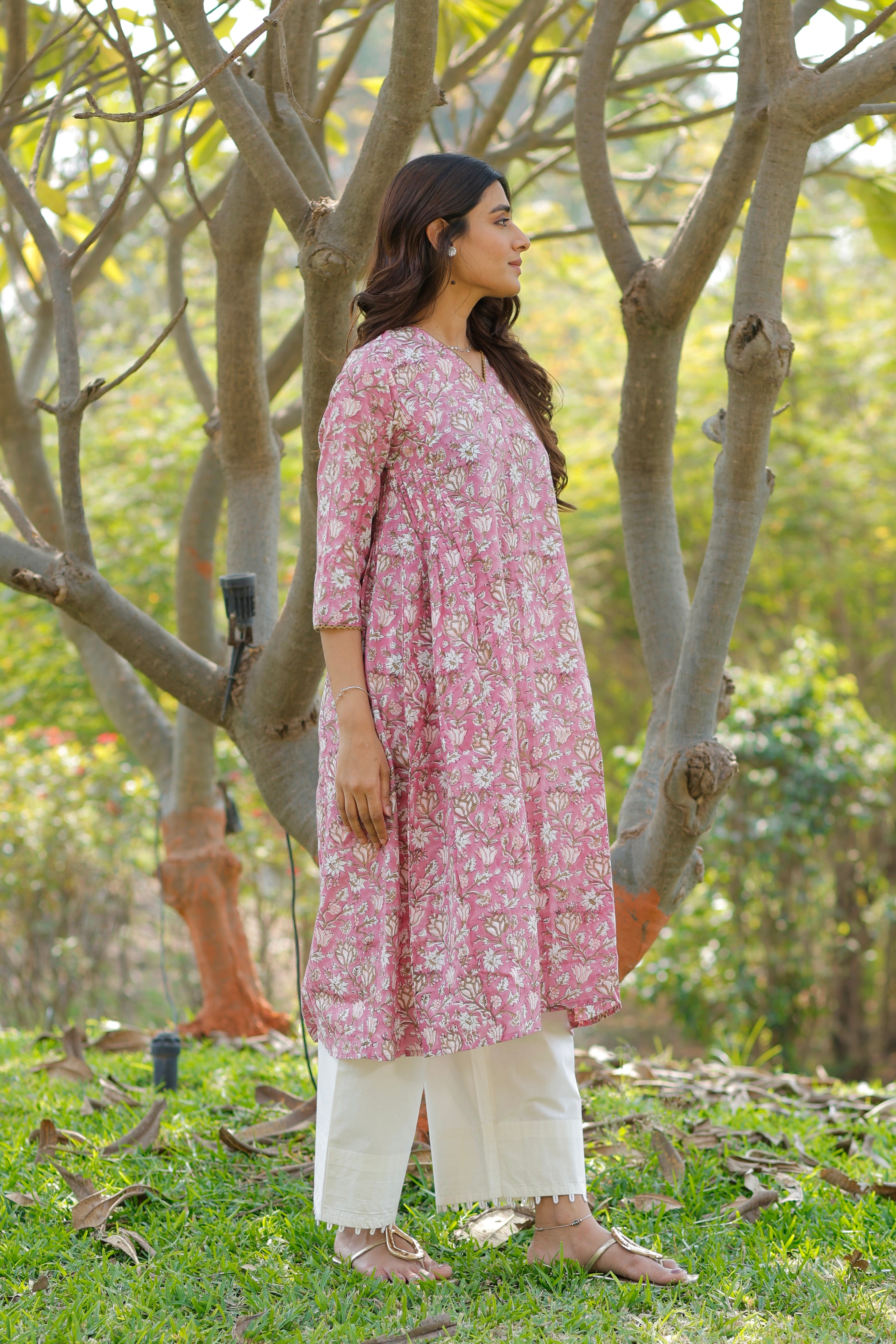 Mauve pink Hand Block Printed Cotton Kurta