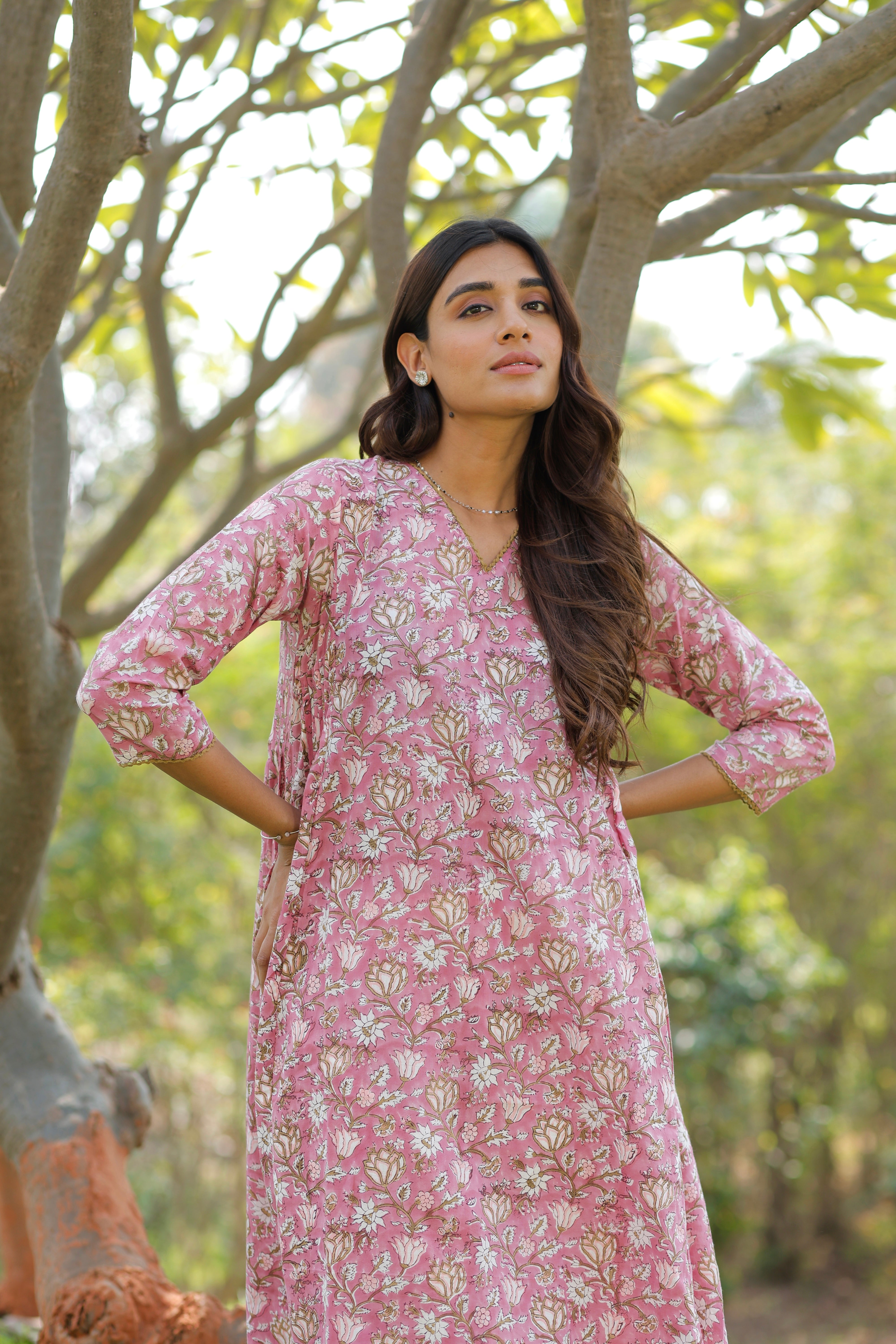 Mauve pink Hand Block Printed Cotton Kurta