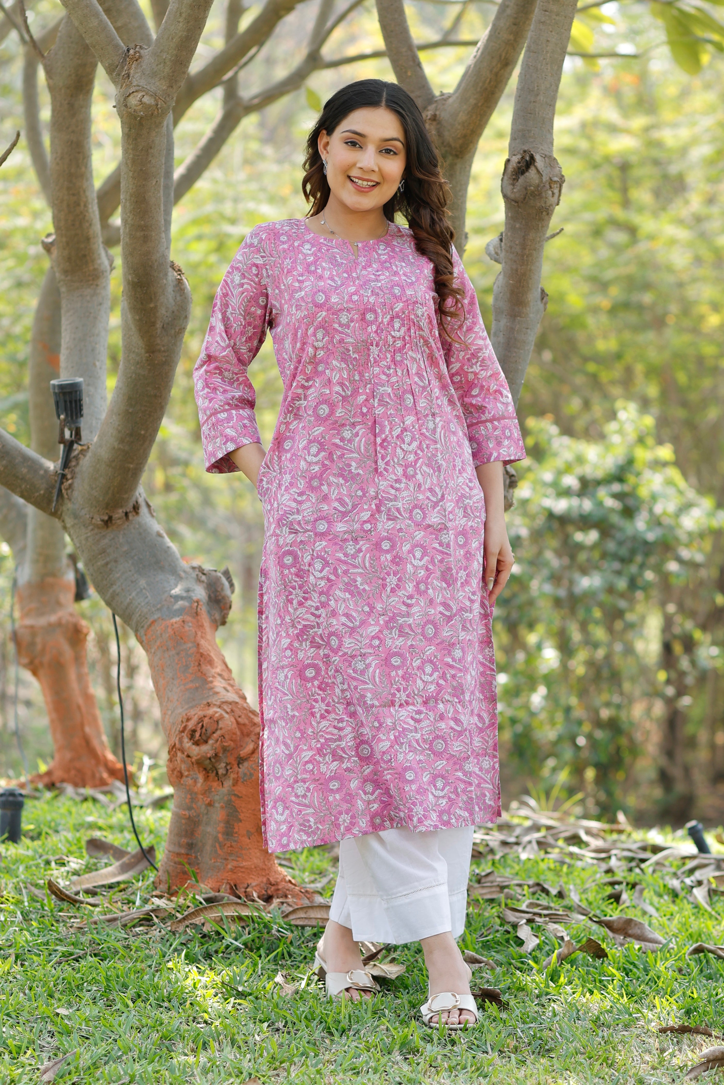 Sweet Pink Hand Block Printed Cotton Kurta