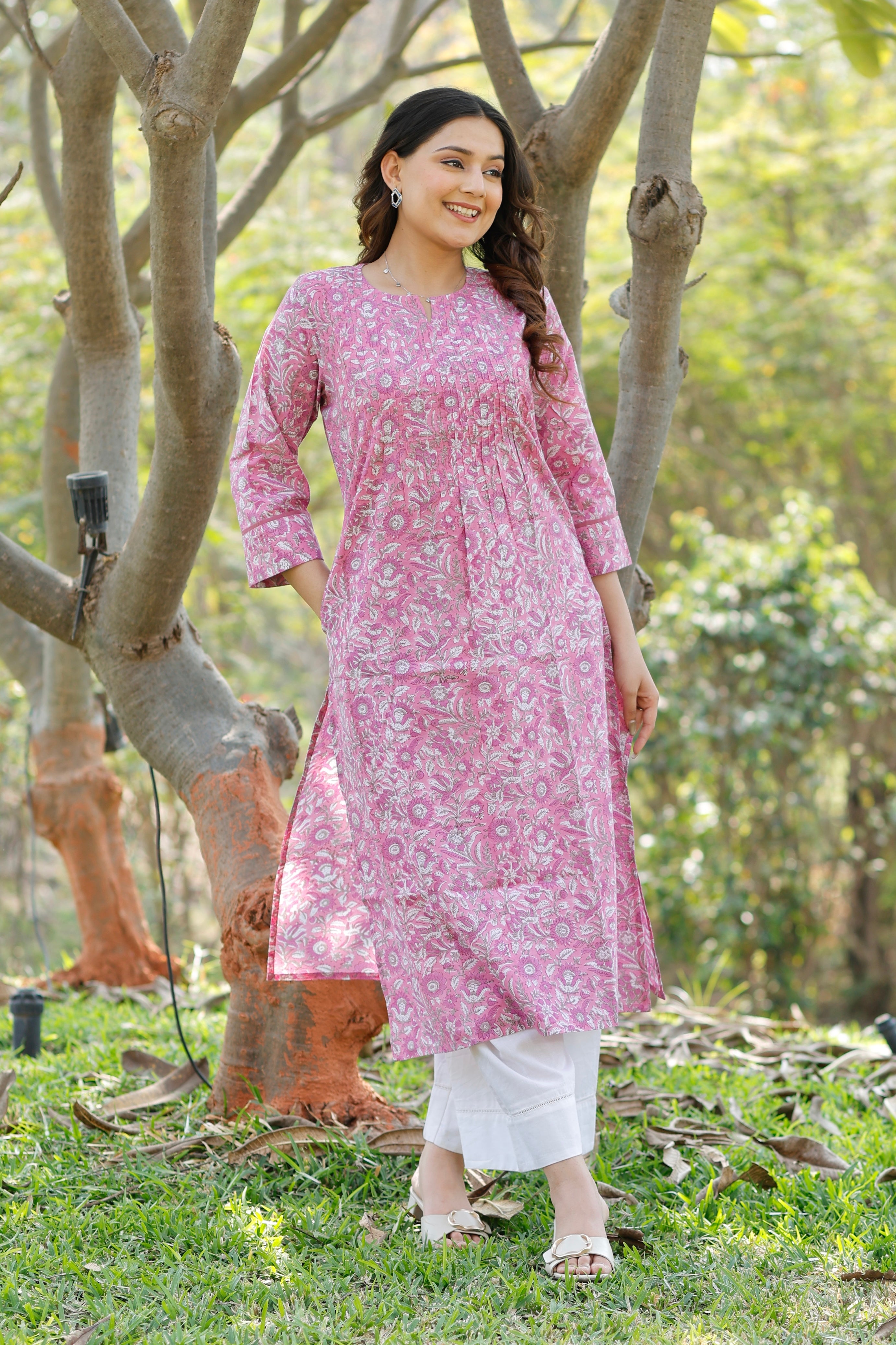 Sweet Pink Hand Block Printed Cotton Kurta