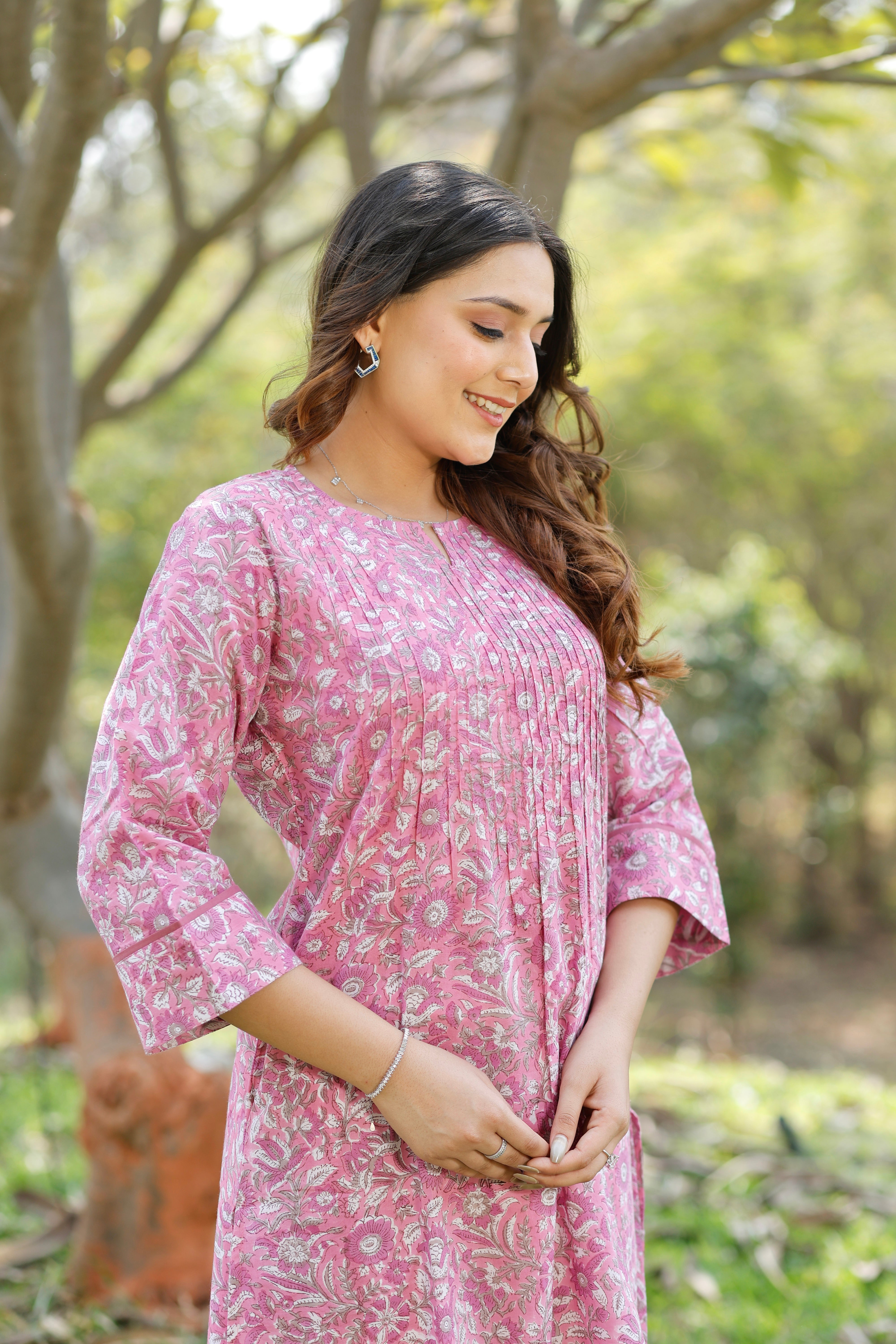 Sweet Pink Hand Block Printed Cotton Kurta